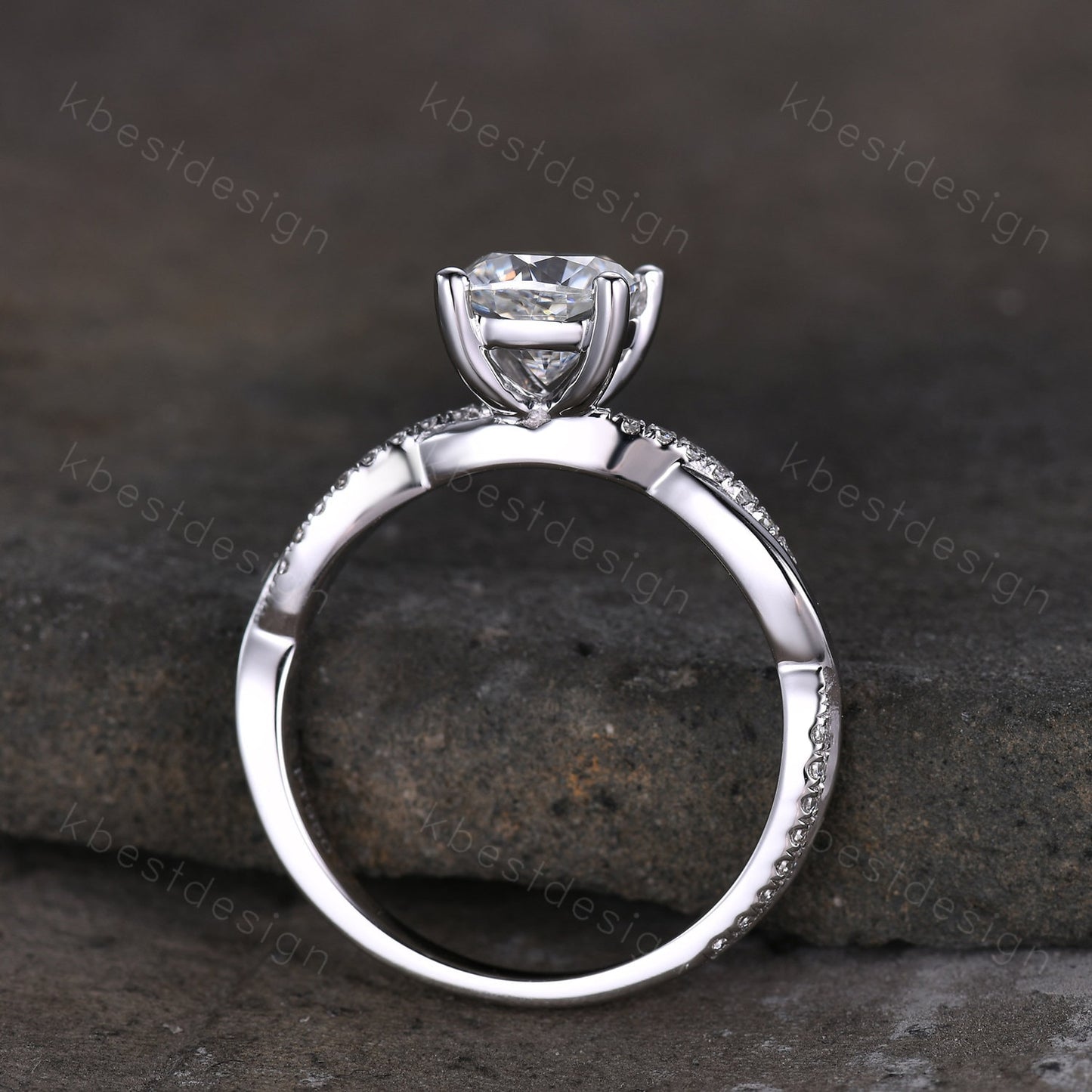 Cushion cut Moissanite engagement ring unique white gold twisted wedding ring simulated diamond ring for women vintage bridal promise ring