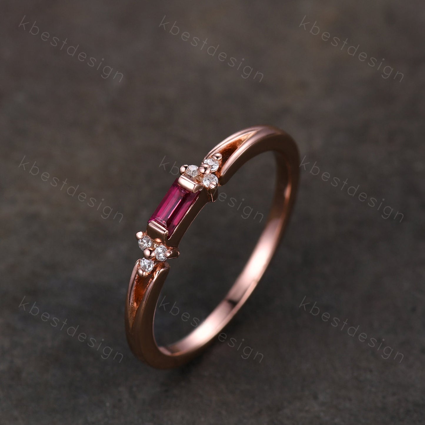 Baguette cut Ruby wedding band delicate rose gold wedding band unique moissanite cluster ring minimalist bridal matching stackable band