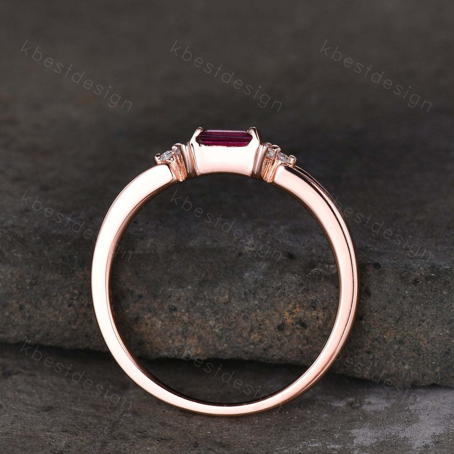 Baguette cut Ruby wedding band delicate rose gold wedding band unique moissanite cluster ring minimalist bridal matching stackable band