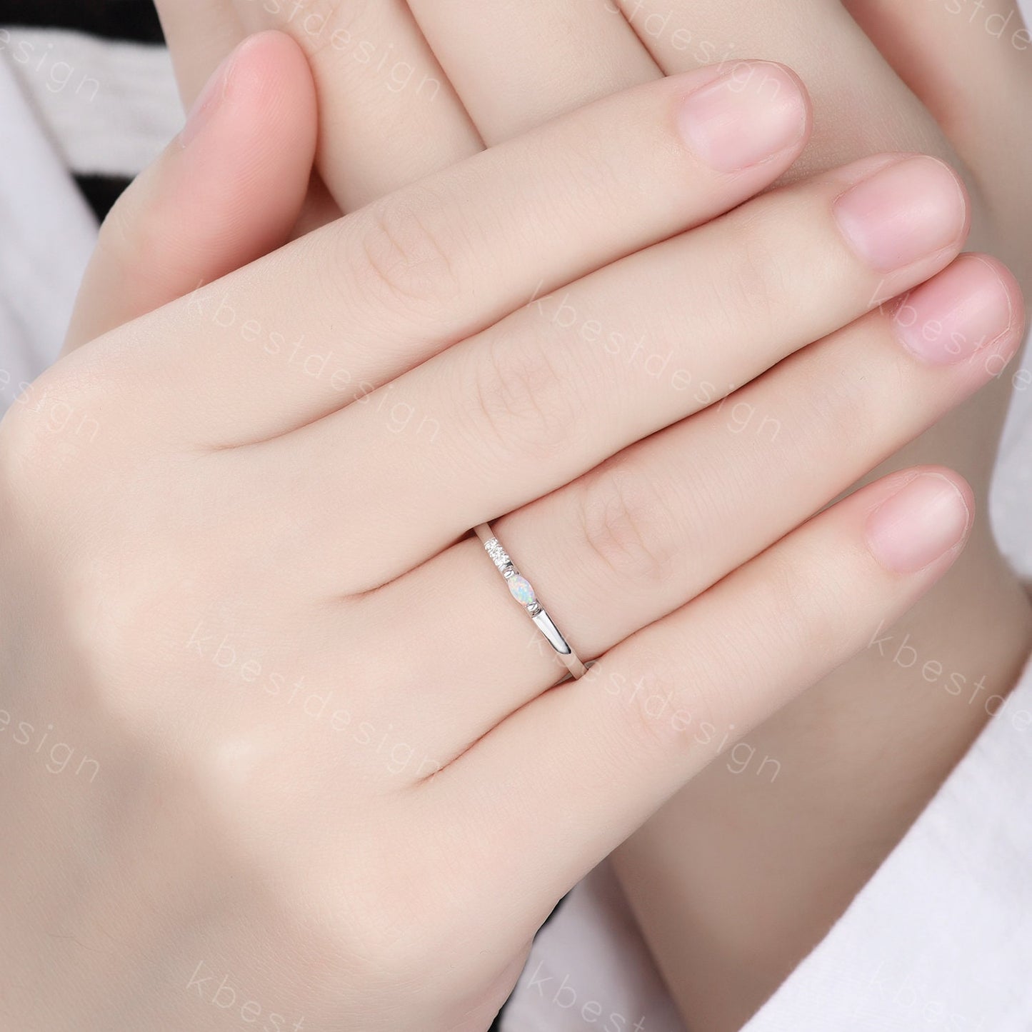 Minimalist Opal wedding band silver Moissanite band dainty marquise cut opal ring Unique stacking matching band Promise Anniversary gift