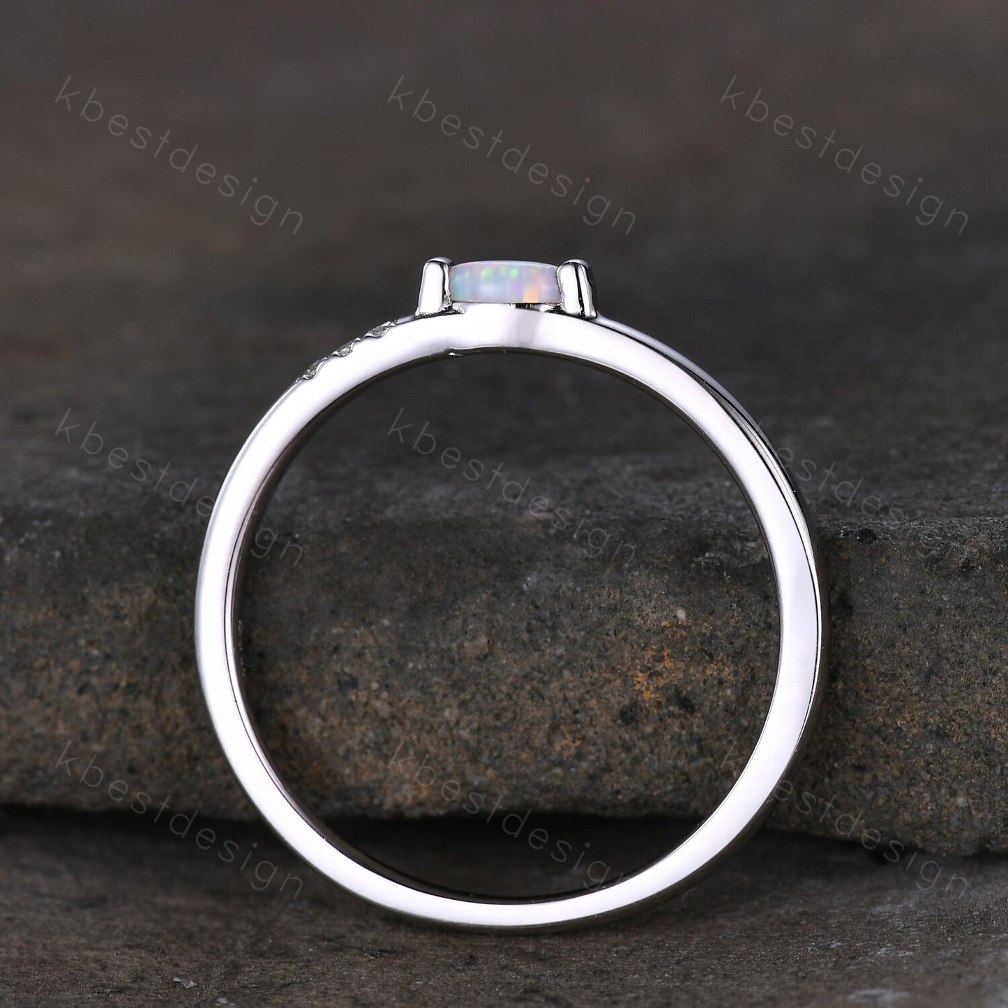 Minimalist Opal wedding band silver Moissanite band dainty marquise cut opal ring Unique stacking matching band Promise Anniversary gift