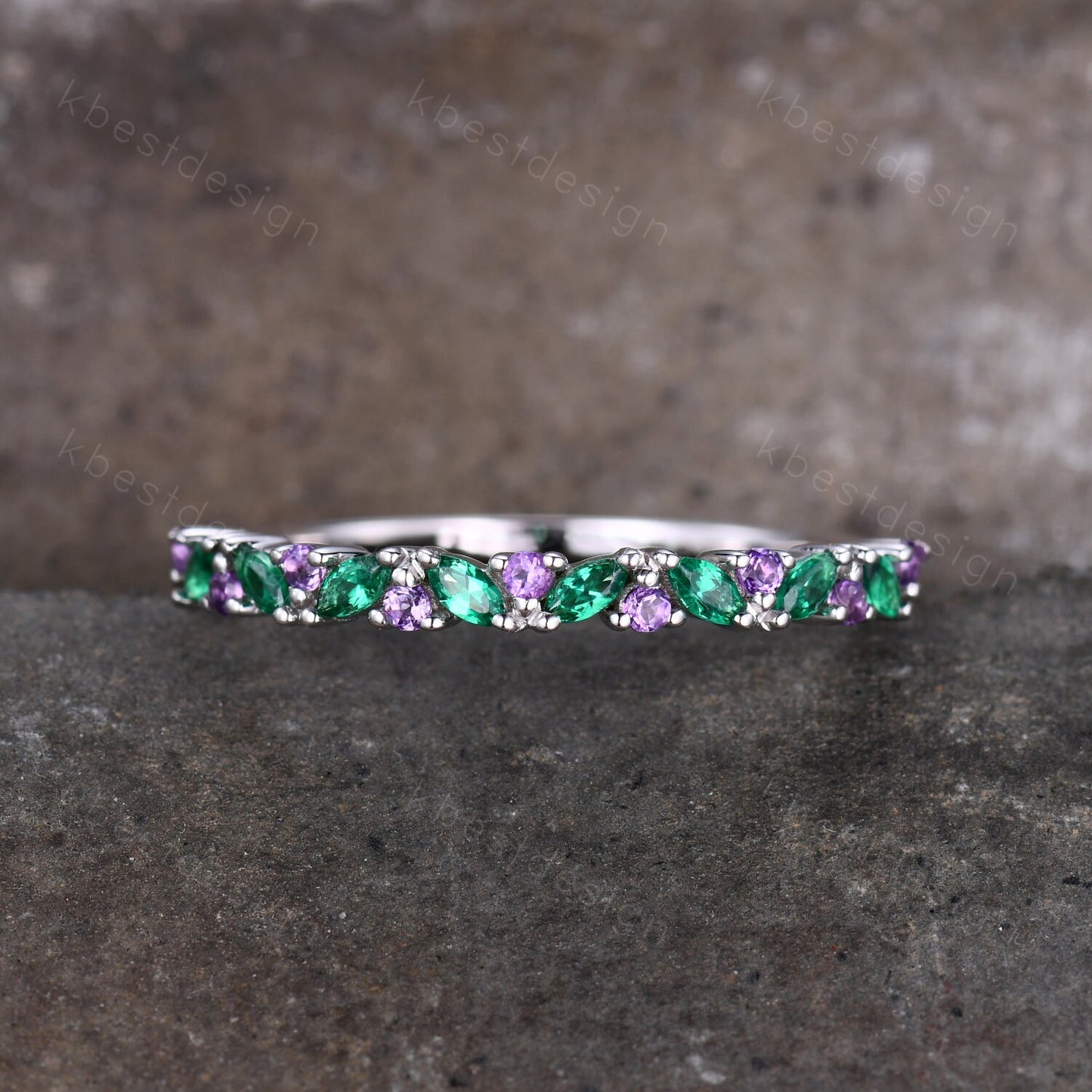 Art deco Emerald wedding band vintage Amethyst wedding ring band unique marquise cut emerald cluster ring women anniversary gift