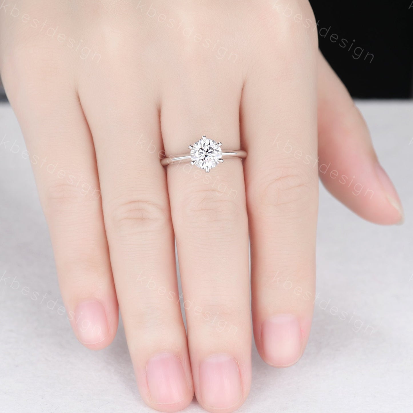 1.2ct round cut Moissanite engagement ring 14k white gold solitaire engagement ring classic 6 prong bridal delicate Promise Anniversary ring