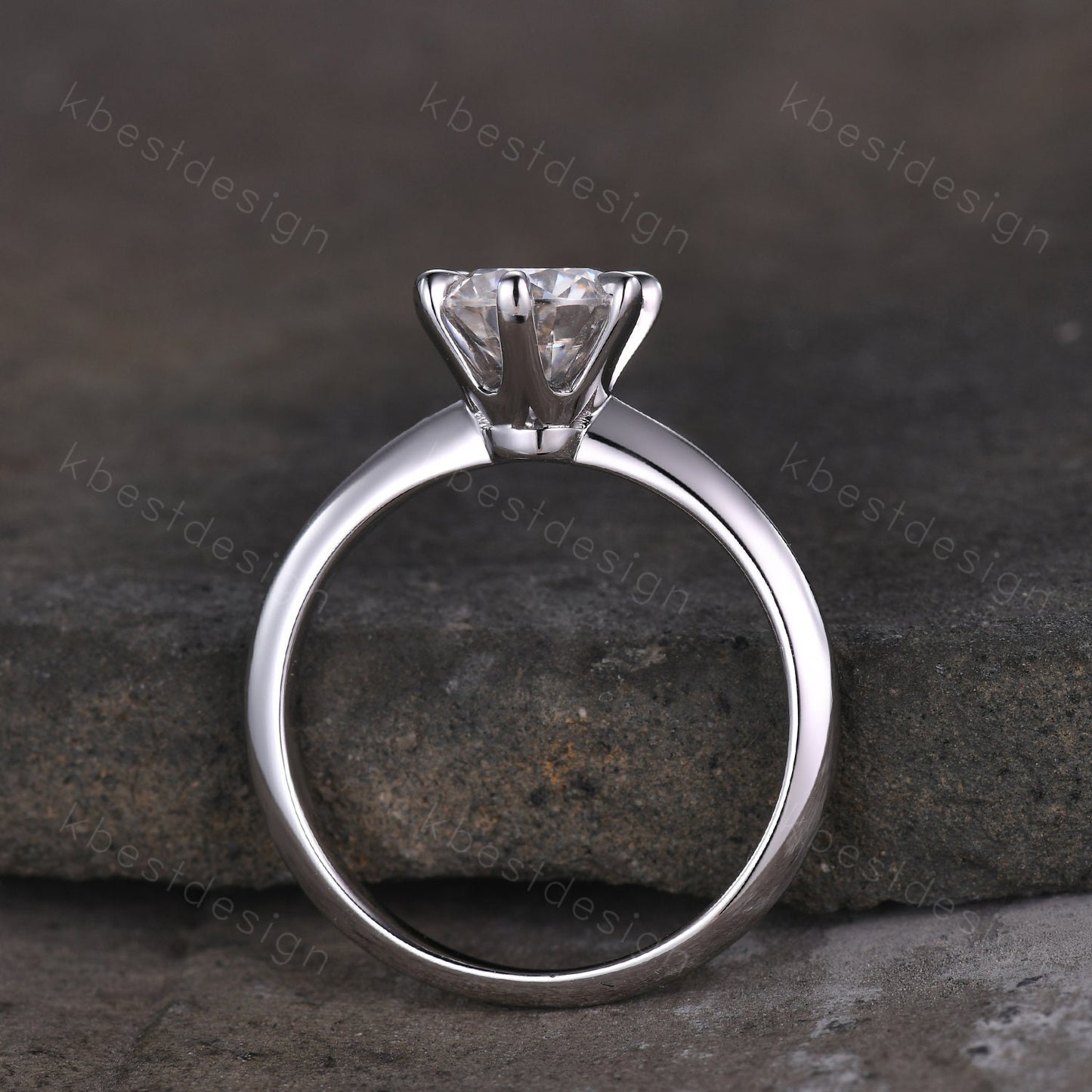 1.2ct round cut Moissanite engagement ring 14k white gold solitaire engagement ring classic 6 prong bridal delicate Promise Anniversary ring