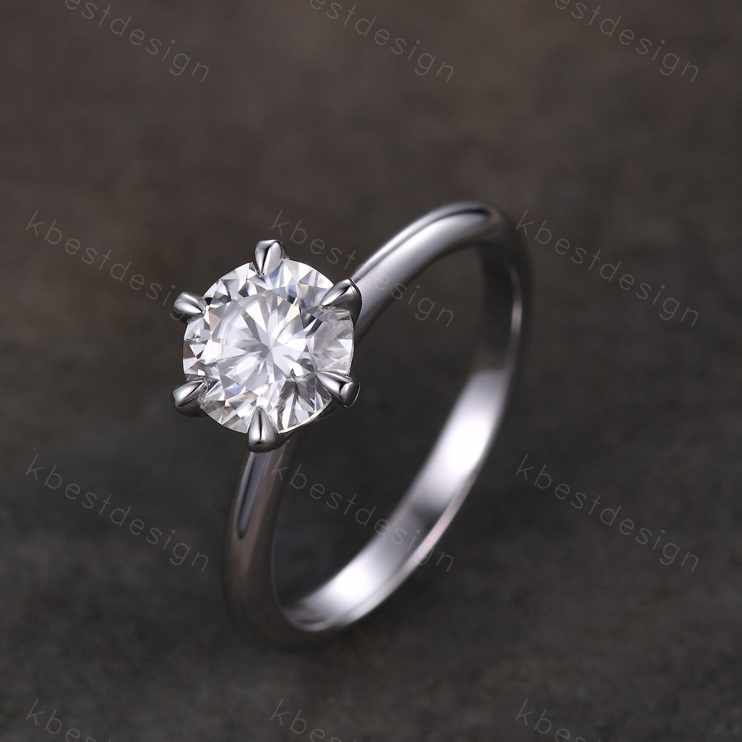 1.2ct round cut Moissanite engagement ring 14k white gold solitaire engagement ring classic 6 prong bridal delicate Promise Anniversary ring