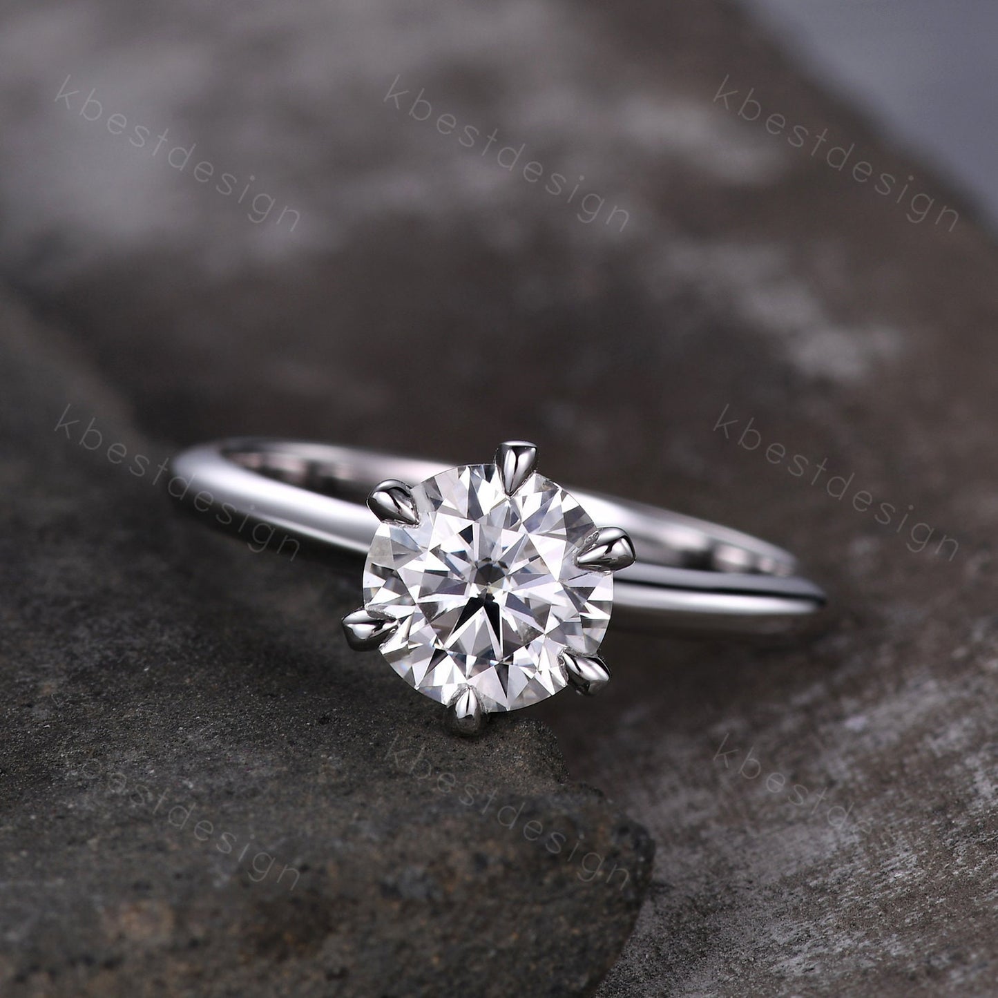 1.2ct round cut Moissanite engagement ring 14k white gold solitaire engagement ring classic 6 prong bridal delicate Promise Anniversary ring