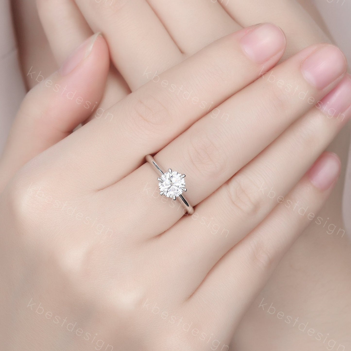 1.2ct round cut Moissanite engagement ring 14k white gold solitaire engagement ring classic 6 prong bridal delicate Promise Anniversary ring