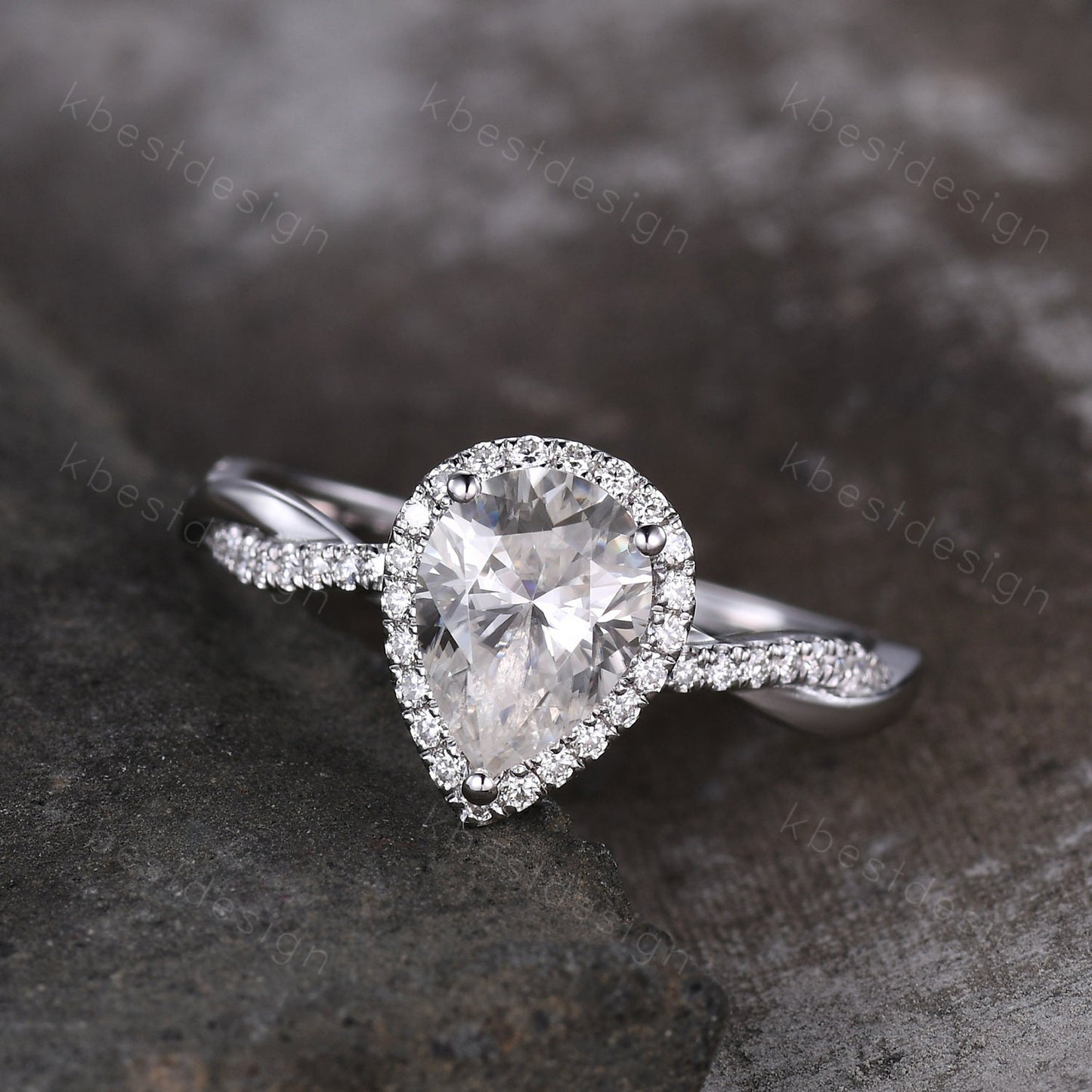 Pear shaped moissanite engagement ring 1.5ct twisted moissanite Bridal Ring unique art deco wedding ring for women promise anniversary ring