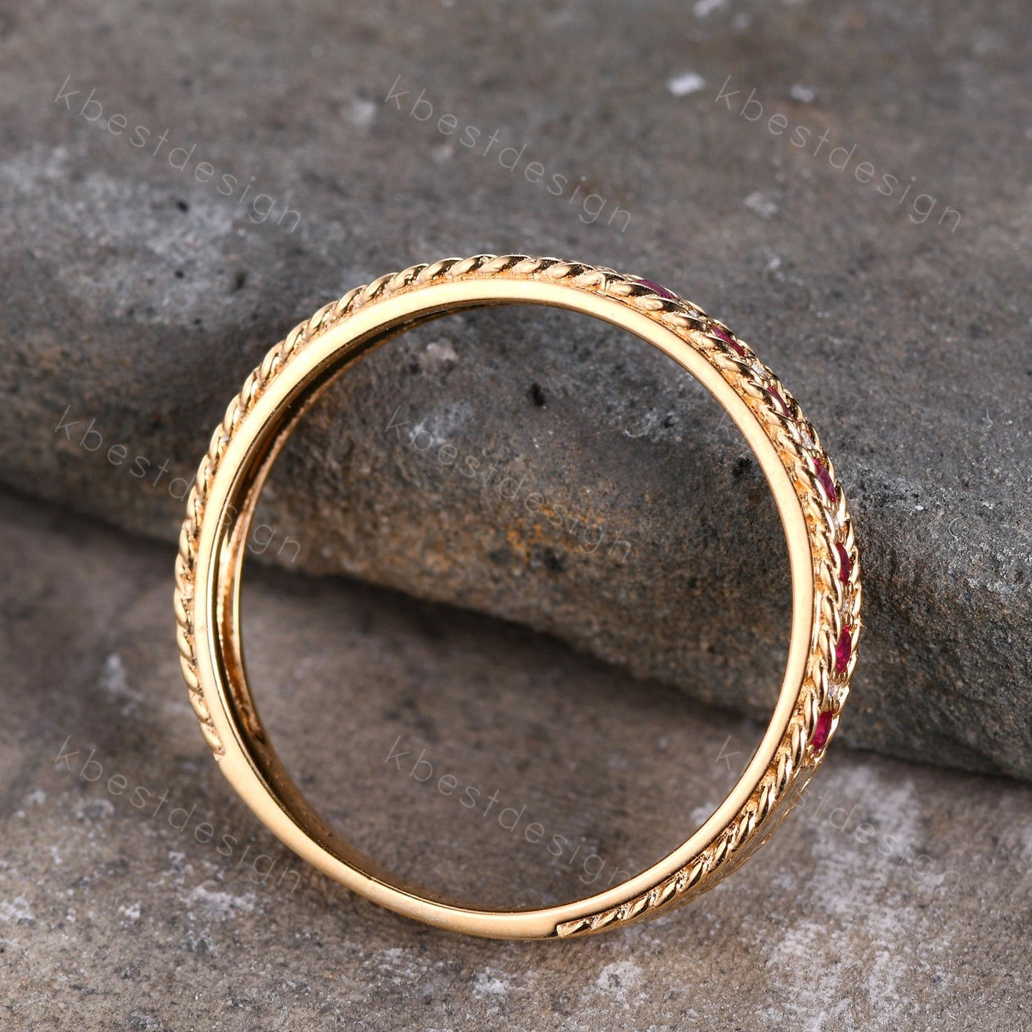 Vintage Ruby wedding band Yellow gold ruby moissanite wedding ring unique Antique stacking band July birthstone ring anniversary gift