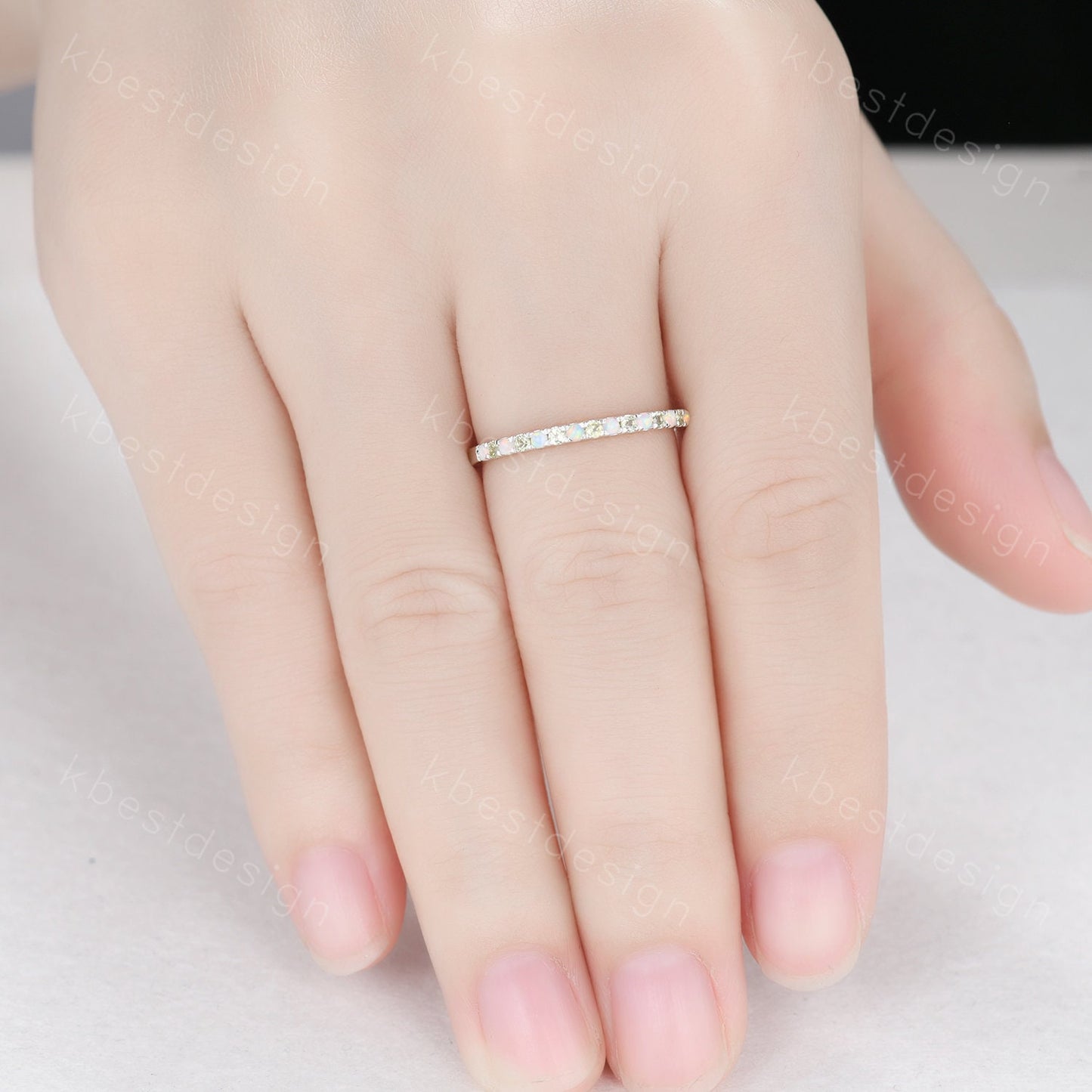 Half Eternity Peridot Opal Wedding Band, Silver Opal Wedding Band, Peridot Wedding Ring Dainty Stacking Matching Band, Anniversary Ring Gift