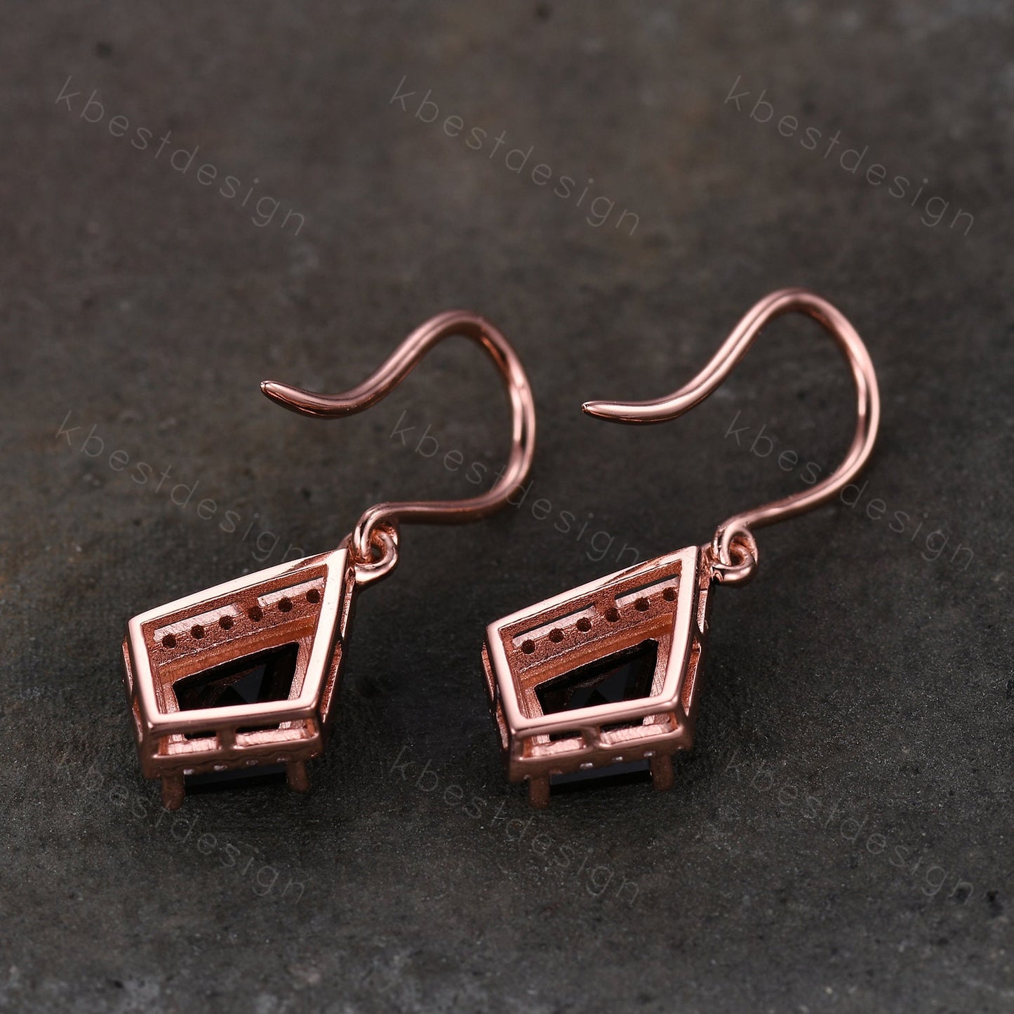Vintage black onyx dangle drop earrings kite cut earrings art deco rose gold moissanite unique earrings for women anniversary gift