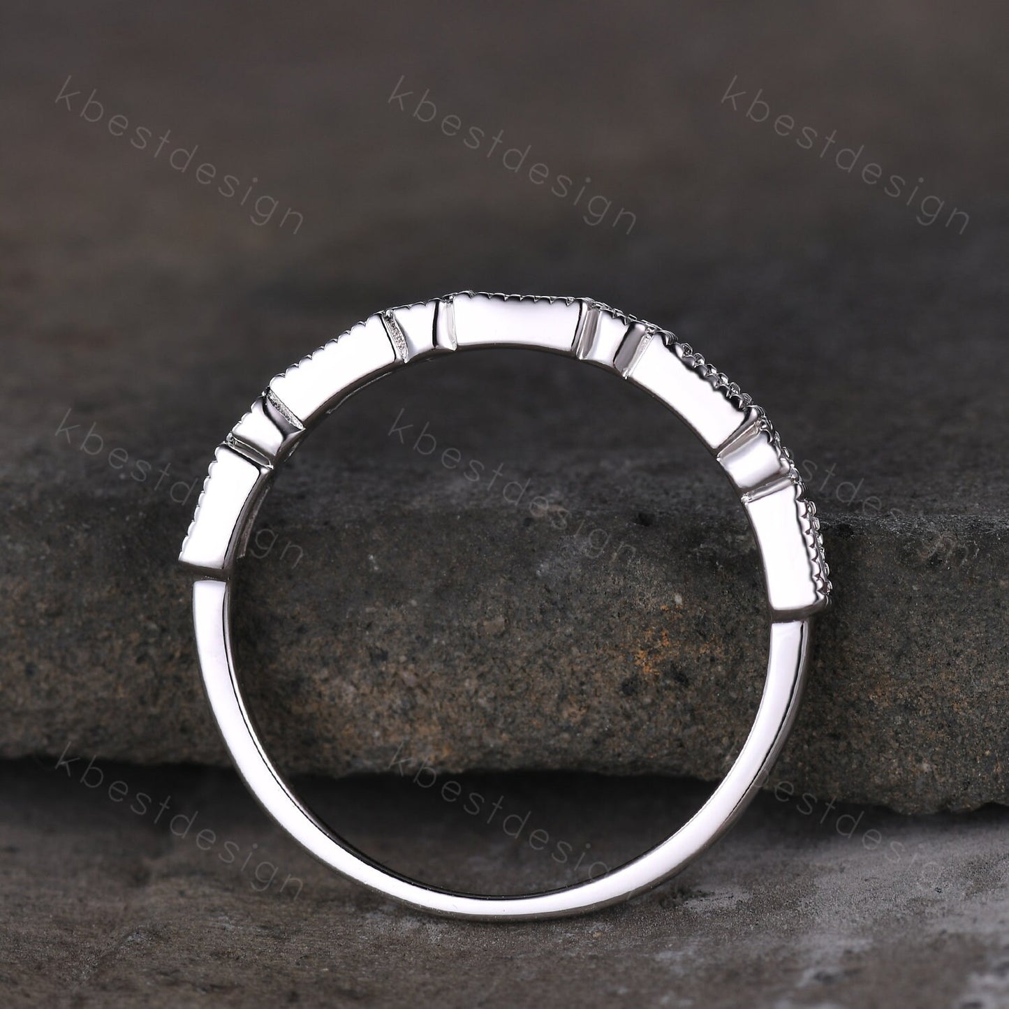 Baguette cut Moissanite wedding band unique art deco half eternity band for women wedding stacking matching band anniversary gift for her