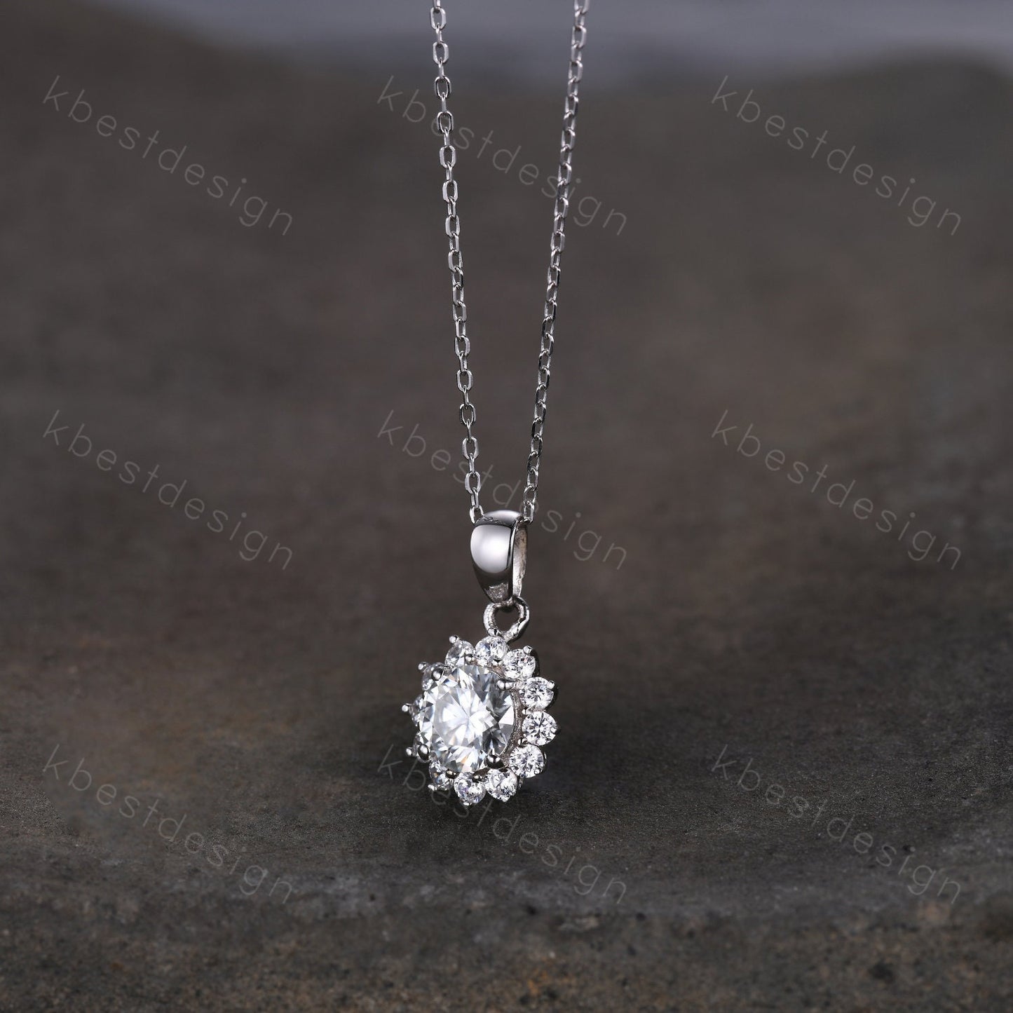 1CT Round cut Moissanite necklace sterling silver vintage unique halo sunflower moissanite pendant necklace women anniversary bridal gift