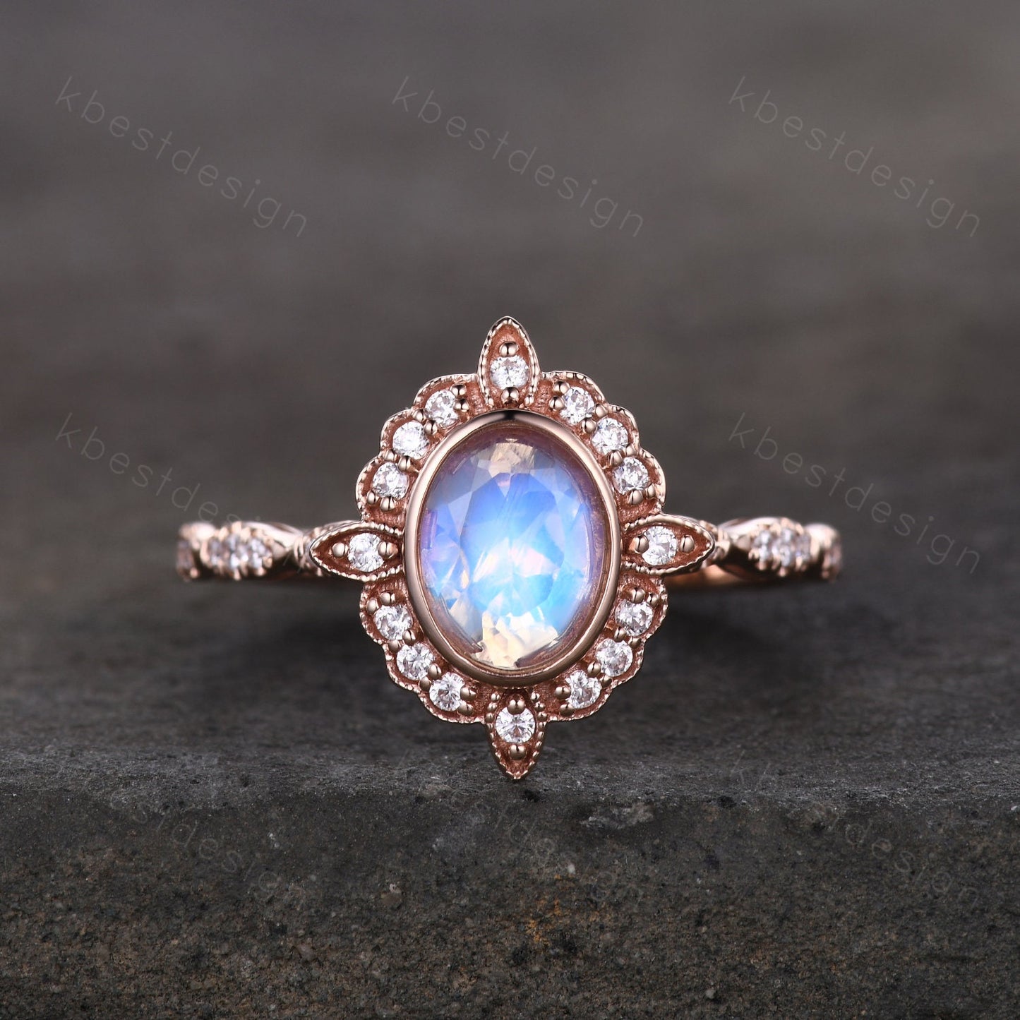Oval cut Moonstone engagement ring rose gold ring for women vintage unique moissanite wedding ring rainbow moonstone ring Promise ring