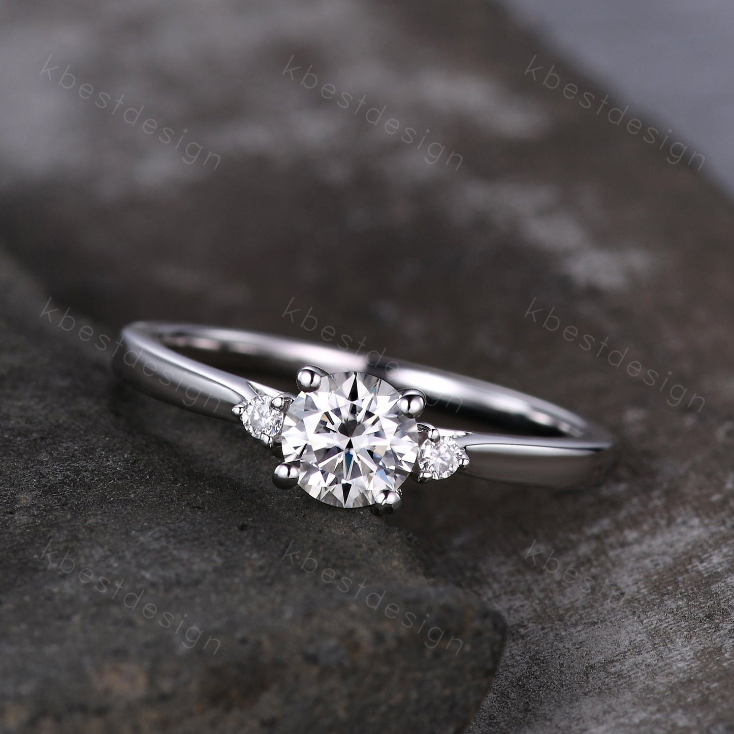 Round cut moissanite engagement ring 5mm dainty moissanite Bridal Ring unique art deco wedding ring for women three stone promise ring