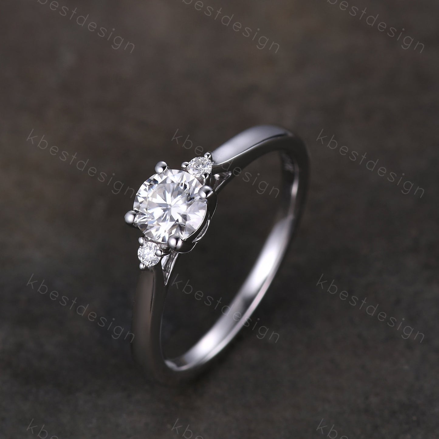 Round cut moissanite engagement ring 5mm dainty moissanite Bridal Ring unique art deco wedding ring for women three stone promise ring