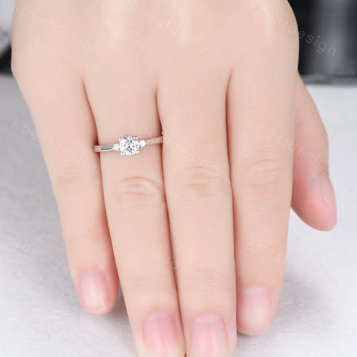 Round cut moissanite engagement ring 5mm dainty moissanite Bridal Ring unique art deco wedding ring for women three stone promise ring