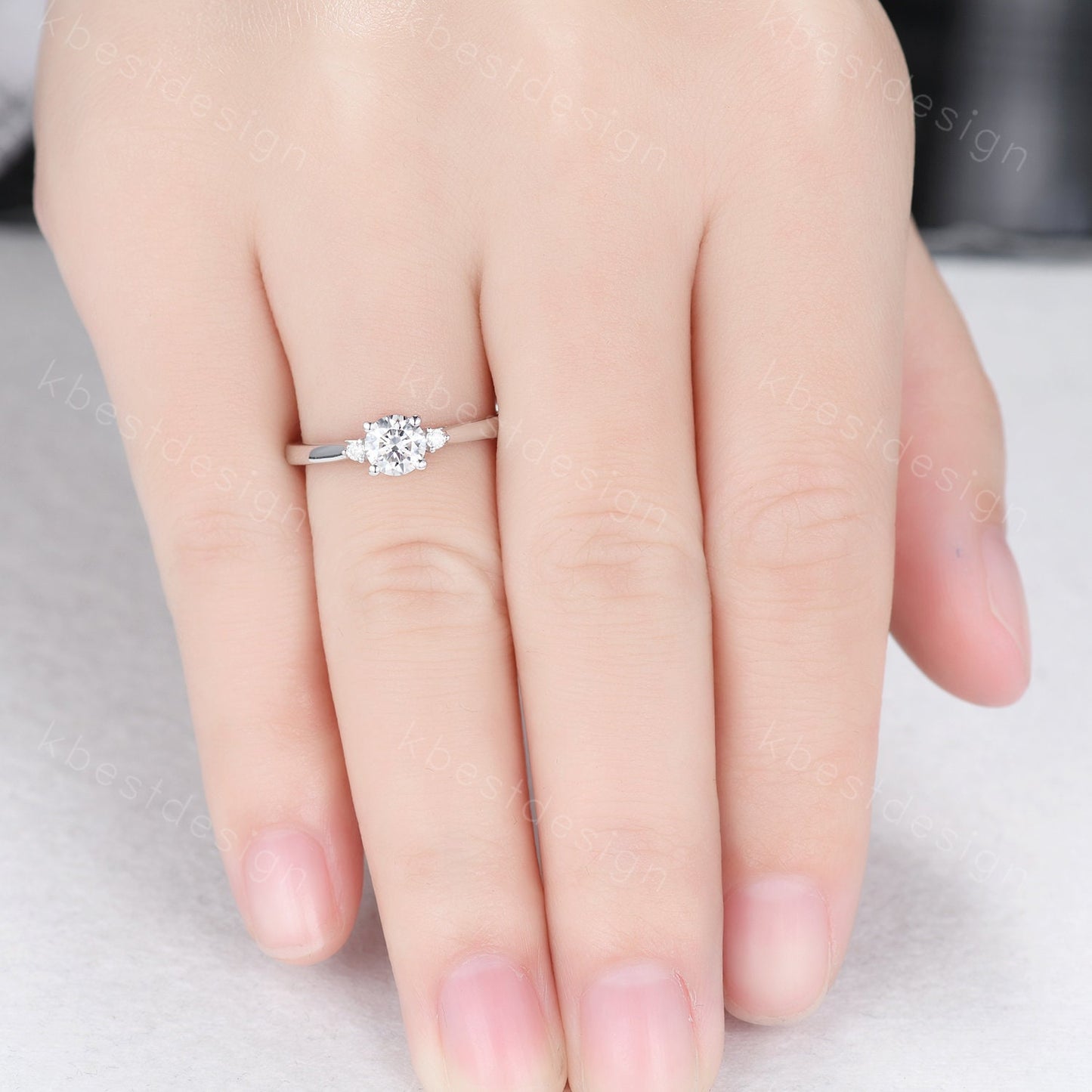 Round cut moissanite engagement ring 5mm dainty moissanite Bridal Ring unique art deco wedding ring for women three stone promise ring