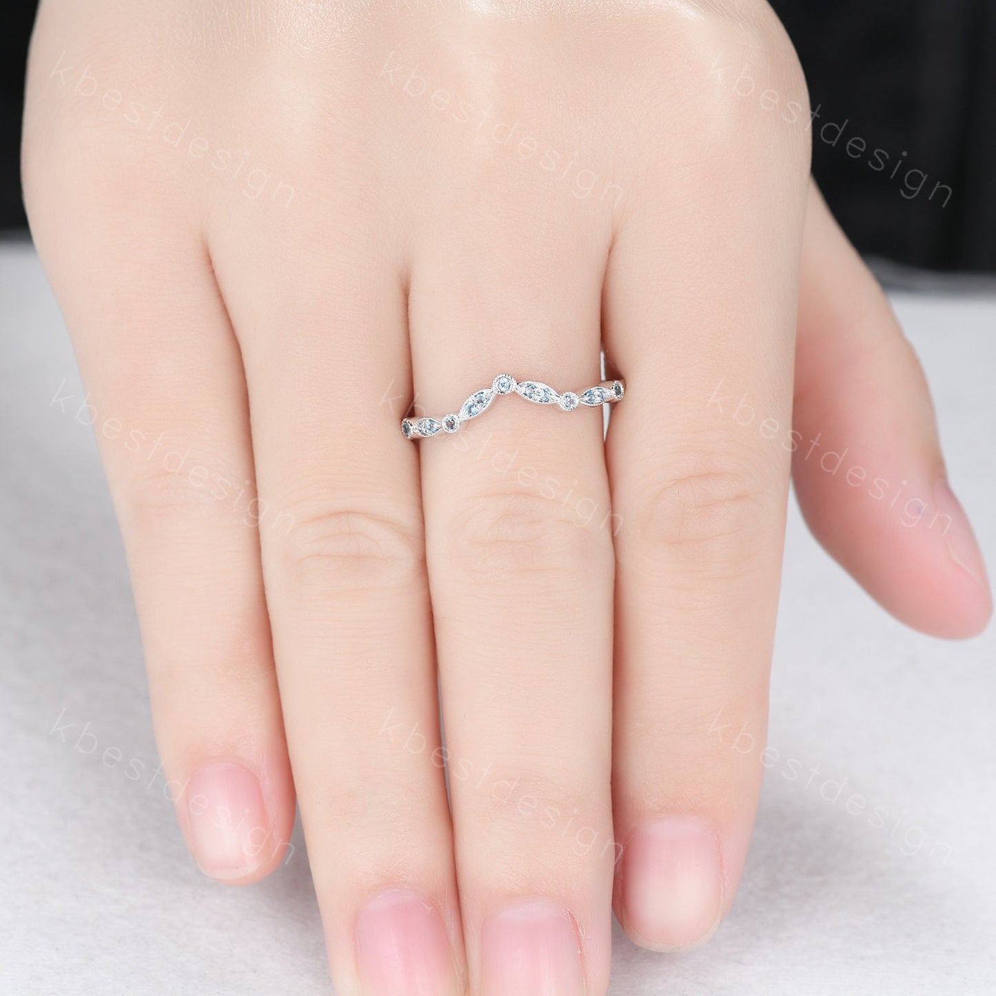Curved Half Eternity Blue Topaz Wedding Ring Blue Gemstone Band Silver Ring Art Deco Stacking Matching Band Dainty Anniversary Gift