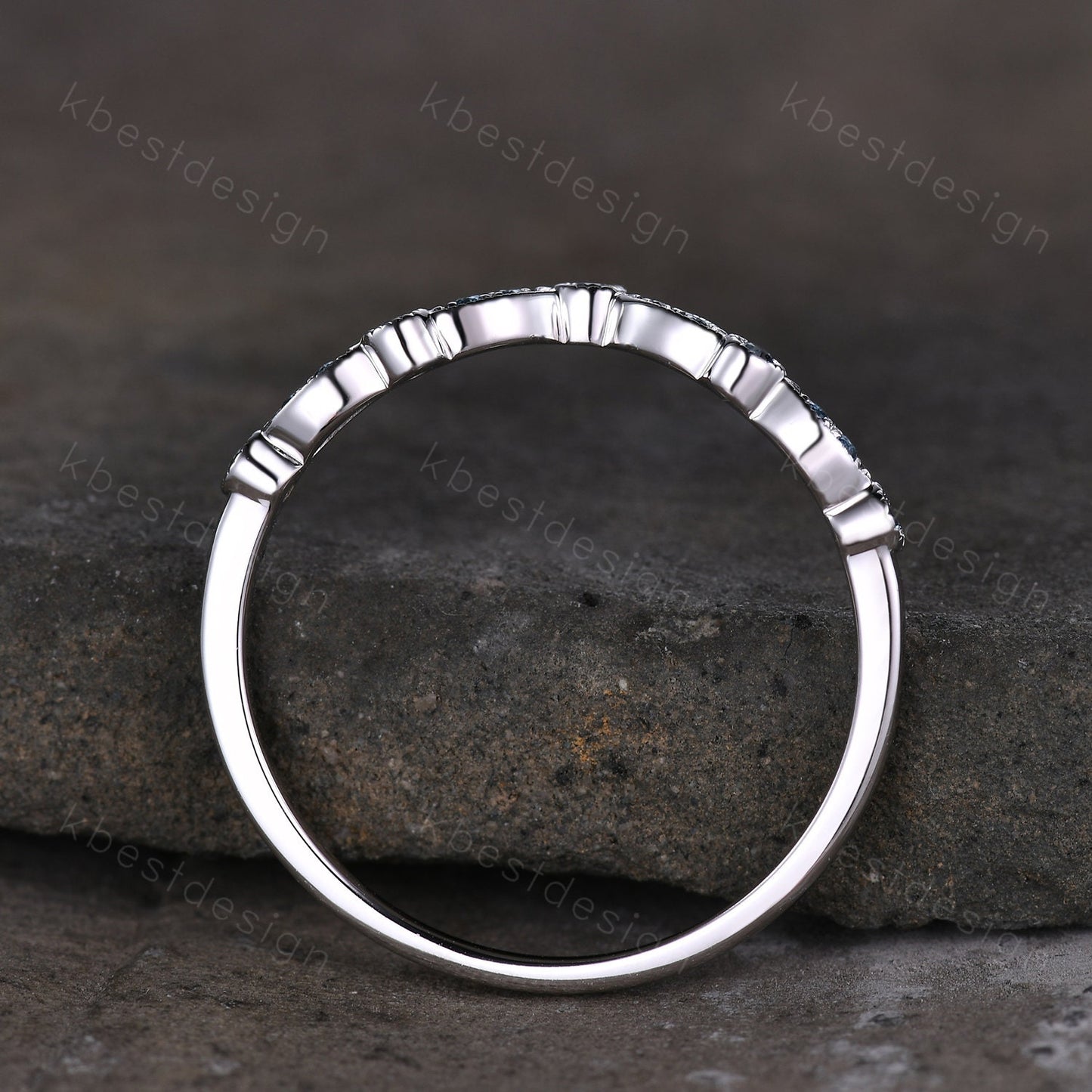 Curved Half Eternity Blue Topaz Wedding Ring Blue Gemstone Band Silver Ring Art Deco Stacking Matching Band Dainty Anniversary Gift