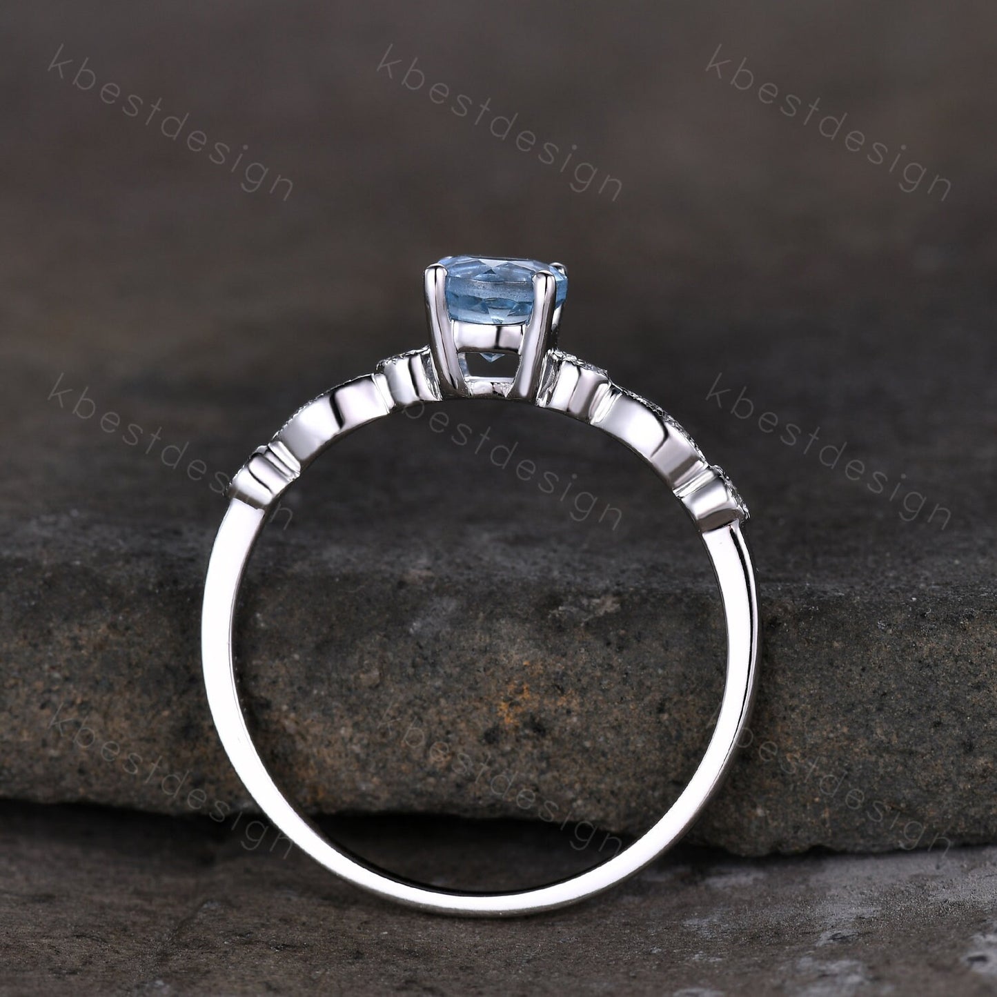 Dainty 5mm round cut blue topaz ring silver art deco blue topaz engagement ring unique moissanite wedding ring for women promise ring