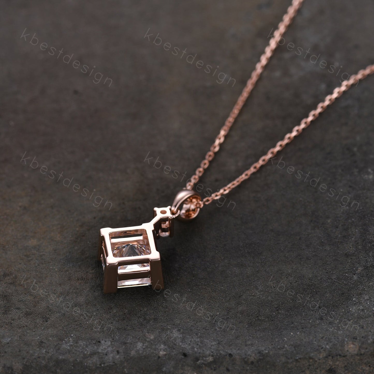 3CT Princess Cut Natural Black Onyx Necklace 14K Rose Gold Unique Black Gemstone Pendant for Women Vintage Personalized Anniversary Necklace