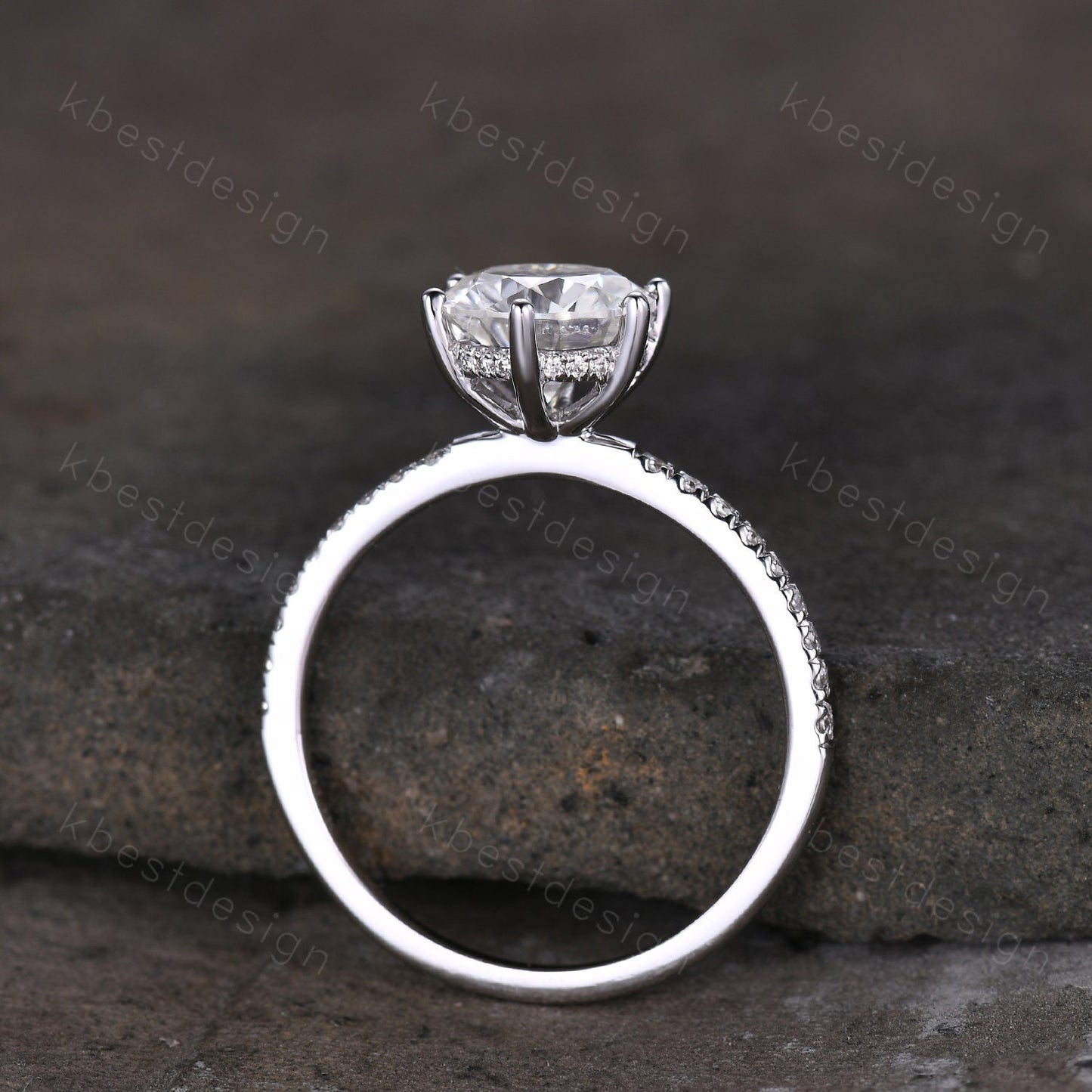 Round cut moissanite ring vintage moissanite engagement ring white gold vintage hidden halo ring simulated diamond wedding ring for women