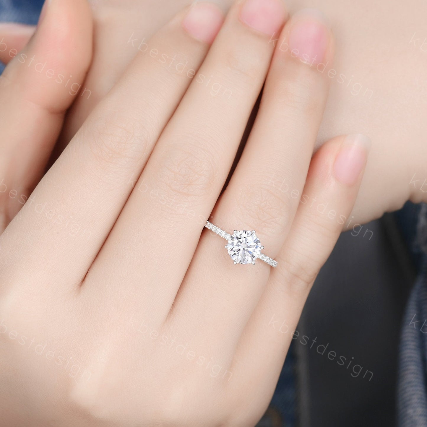 Round cut moissanite ring vintage moissanite engagement ring white gold vintage hidden halo ring simulated diamond wedding ring for women
