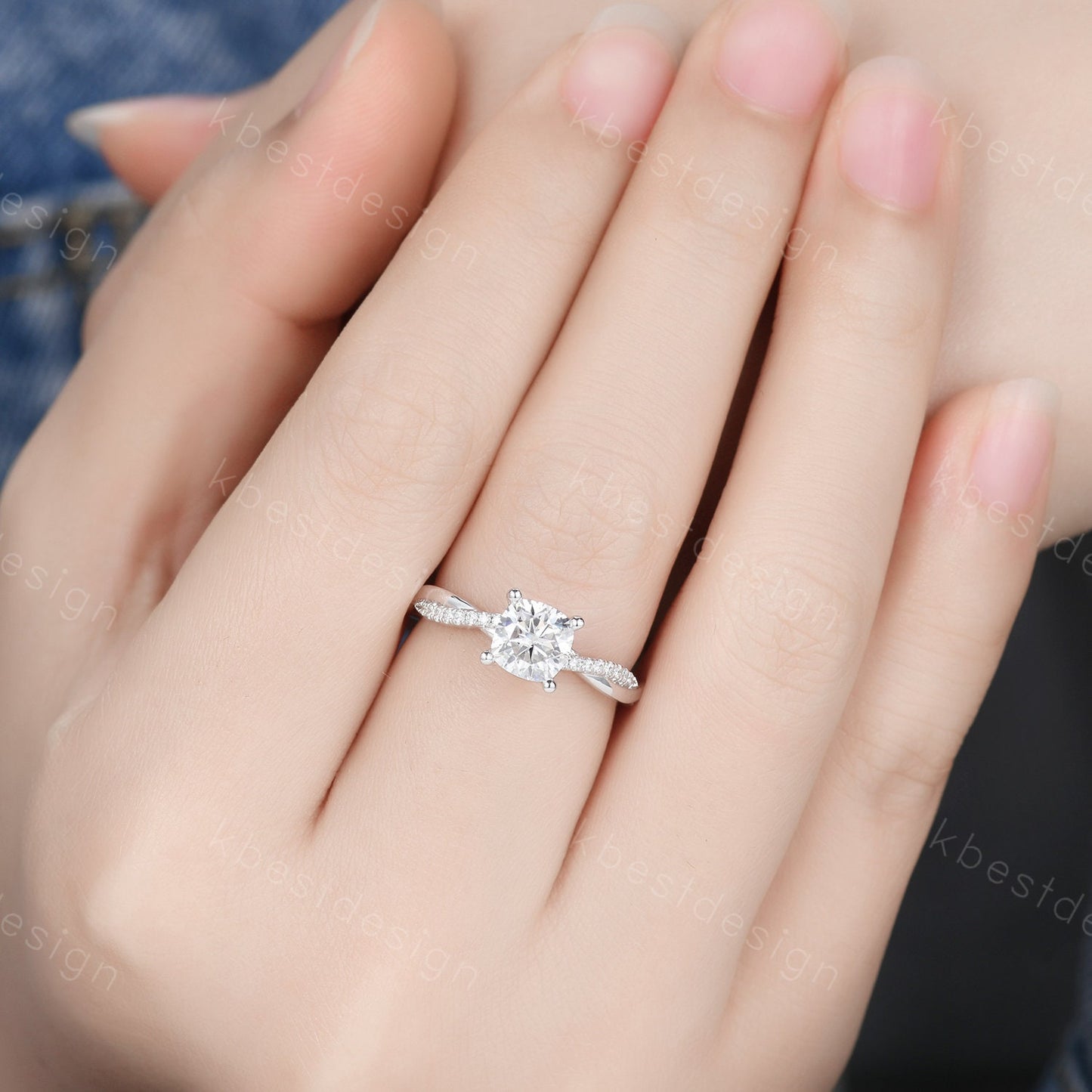 Cushion cut Moissanite engagement ring unique white gold twisted wedding ring simulated diamond ring for women vintage bridal promise ring