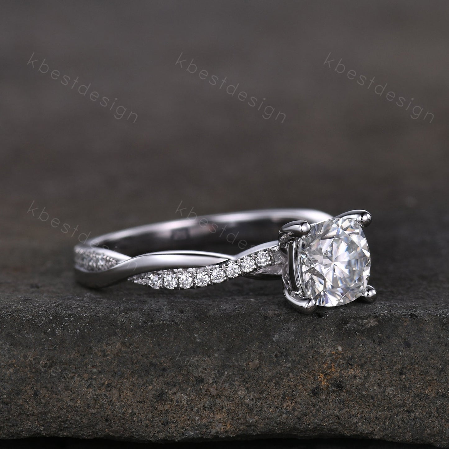 Cushion cut Moissanite engagement ring unique white gold twisted wedding ring simulated diamond ring for women vintage bridal promise ring