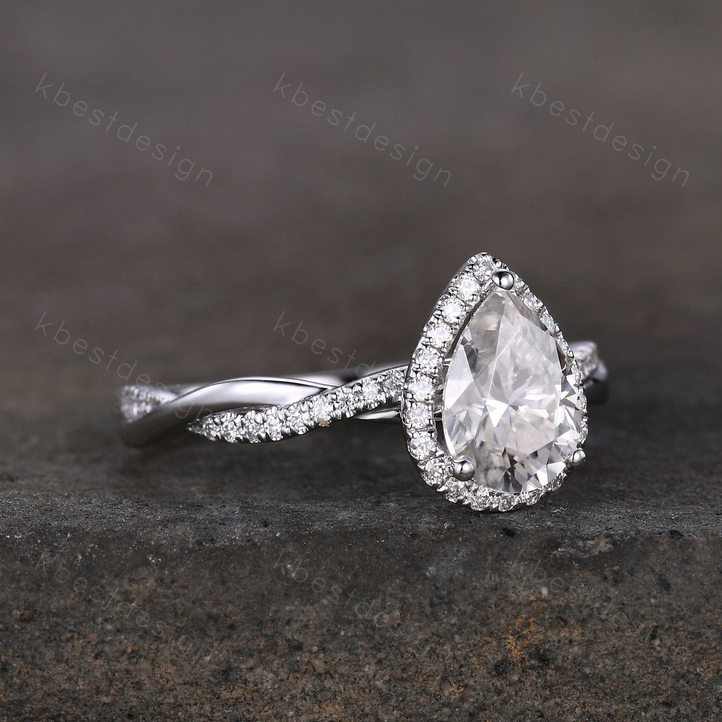 Pear shaped moissanite engagement ring 1.5ct twisted moissanite Bridal Ring unique art deco wedding ring for women promise anniversary ring