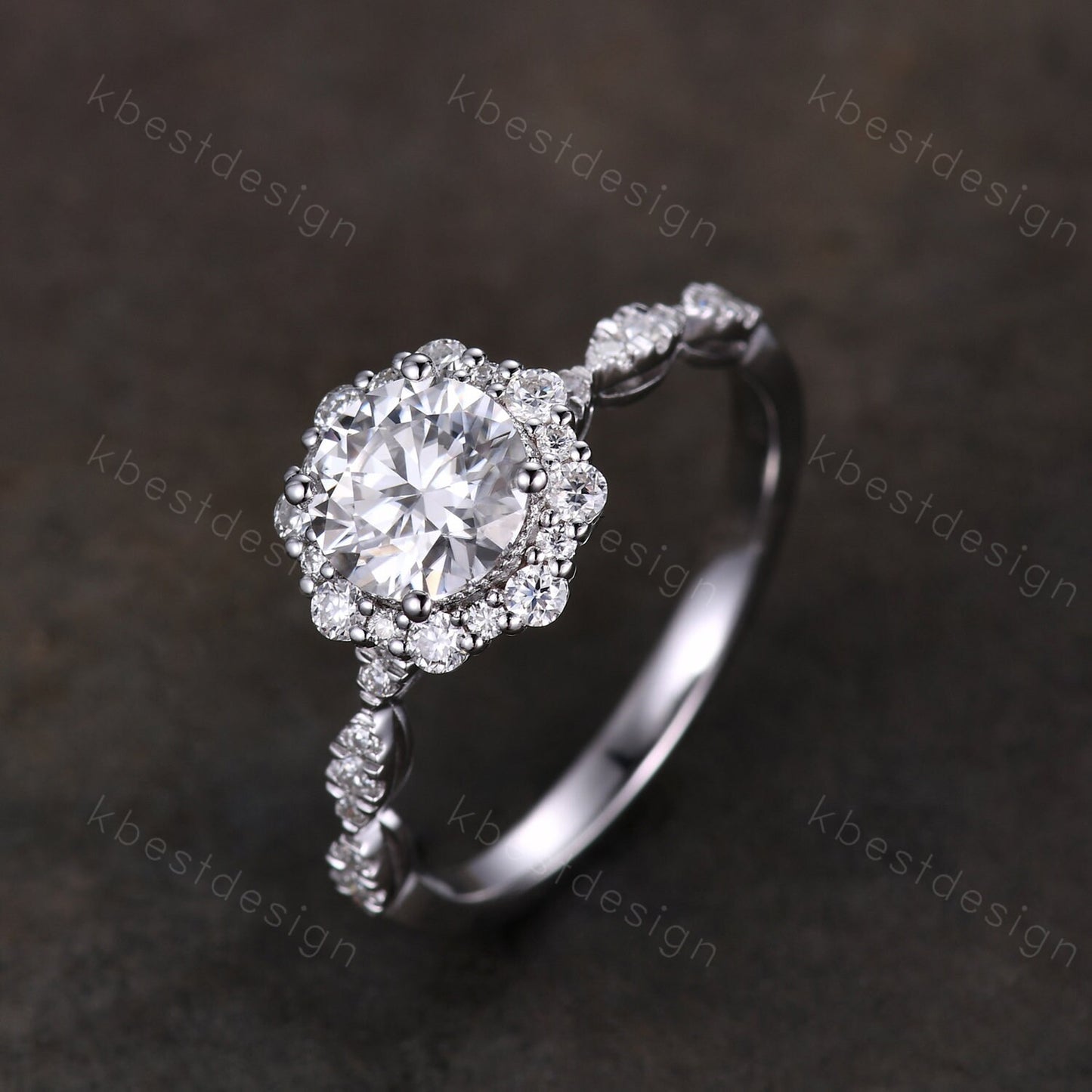 Vintage round Moissanite engagement ring white gold unique halo engagement ring art deco diamond wedding ring women retro anniversary ring