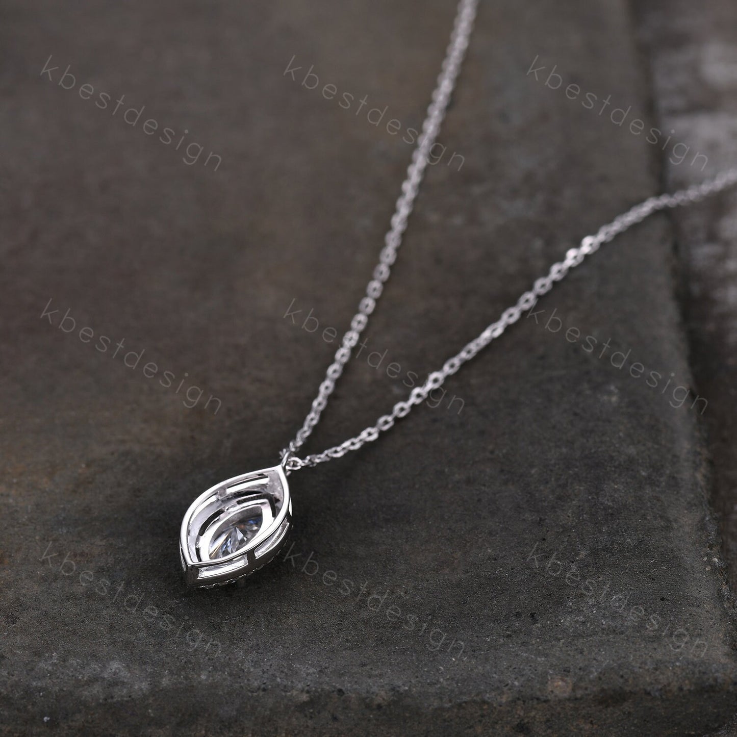 Unique marquise cut Moissanite necklace white gold halo moissanite diamond necklace pendant women bridal anniversary gift