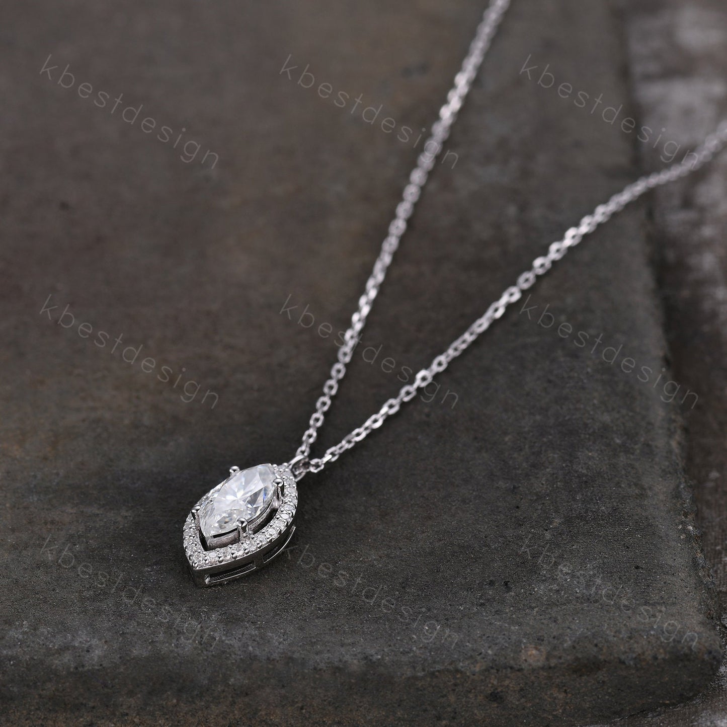 Marquise cut Moissanite necklace 14k solid gold halo moissanite diamond necklace pendant Vintage bridal anniversary gift for her