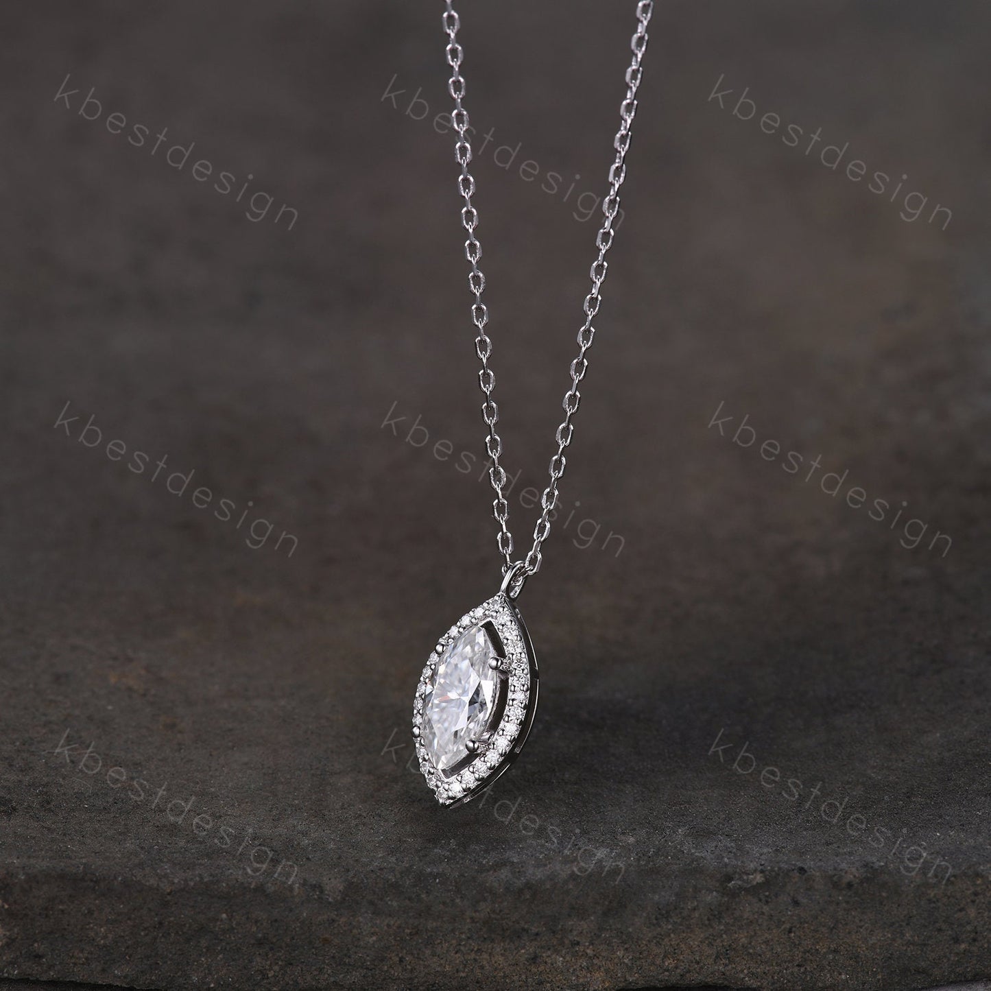 Unique marquise cut Moissanite necklace white gold halo moissanite diamond necklace pendant women bridal anniversary gift