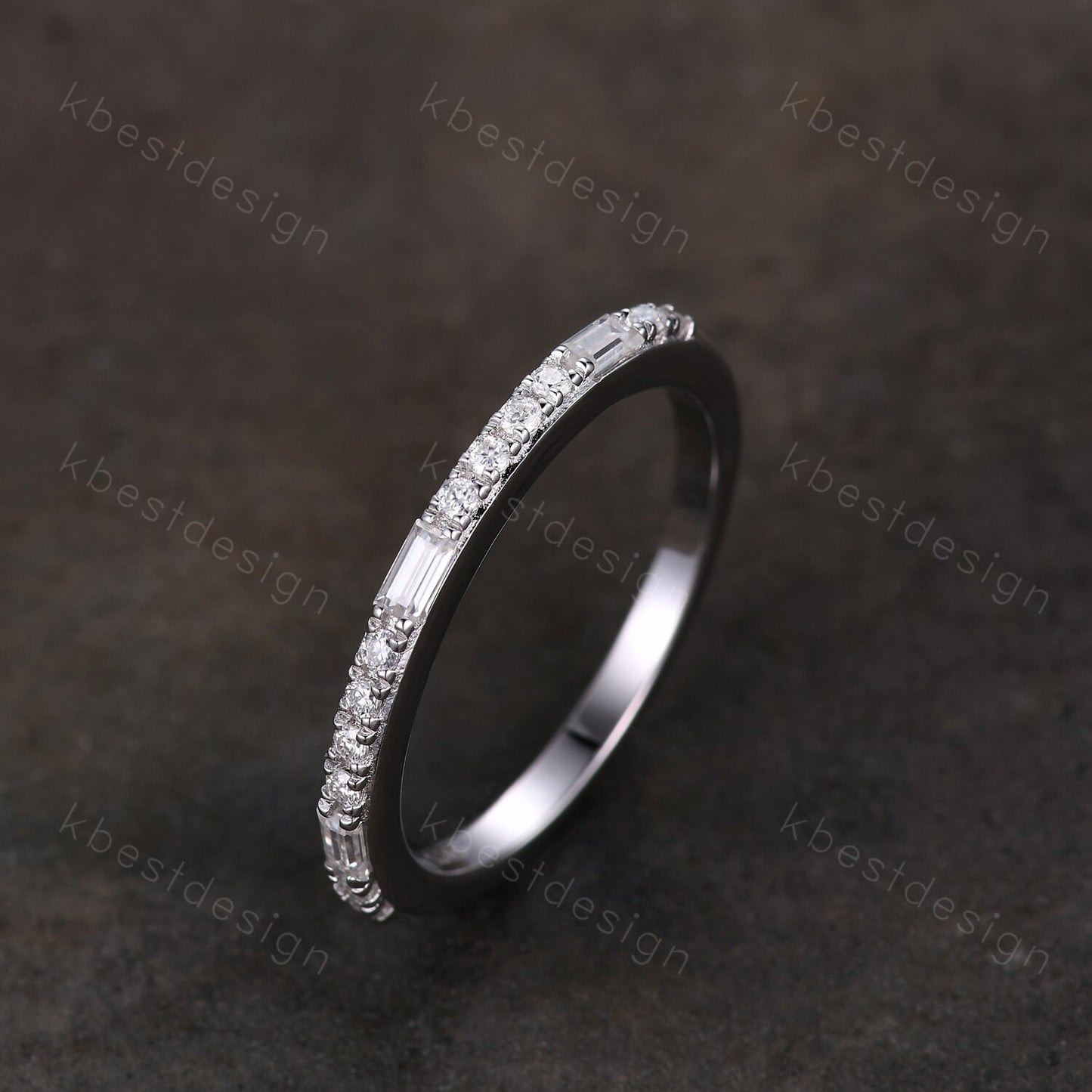 Baguette cut Moissanite Wedding Band Half Eternity Stacking Band Colorless Moissanite Ring Women Matching Band Promise Anniversary Ring