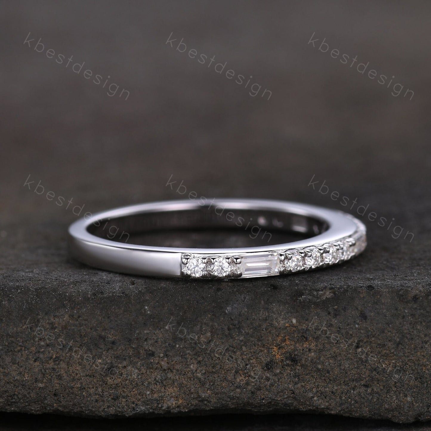 Baguette cut Moissanite Wedding Band Half Eternity Stacking Band Colorless Moissanite Ring Women Matching Band Promise Anniversary Ring