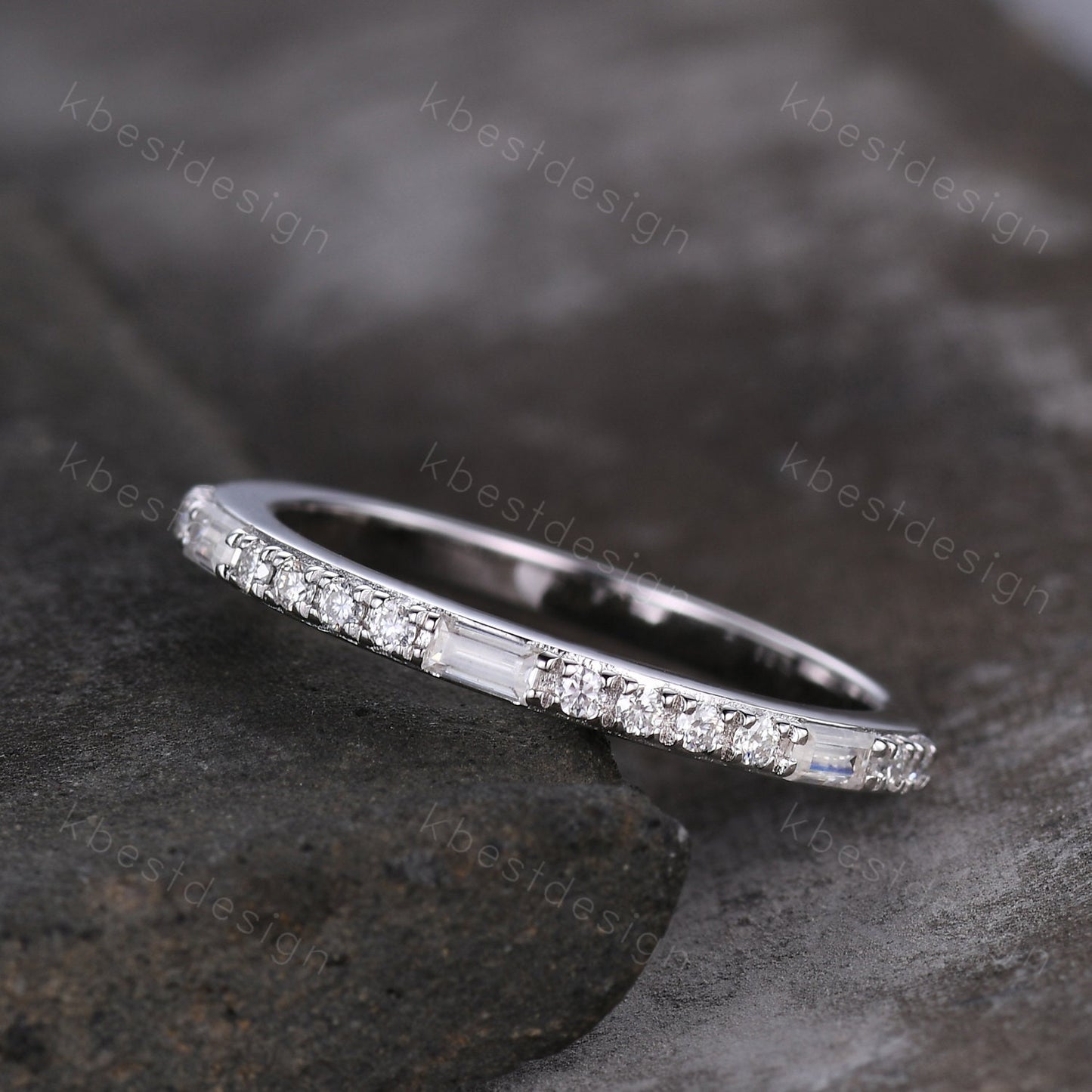 Baguette cut Moissanite Wedding Band Half Eternity Stacking Band Colorless Moissanite Ring Women Matching Band Promise Anniversary Ring