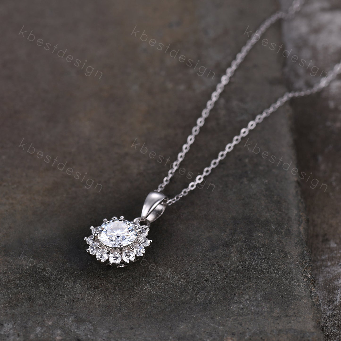 1CT Round cut Moissanite necklace sterling silver vintage unique halo sunflower moissanite pendant necklace women anniversary bridal gift
