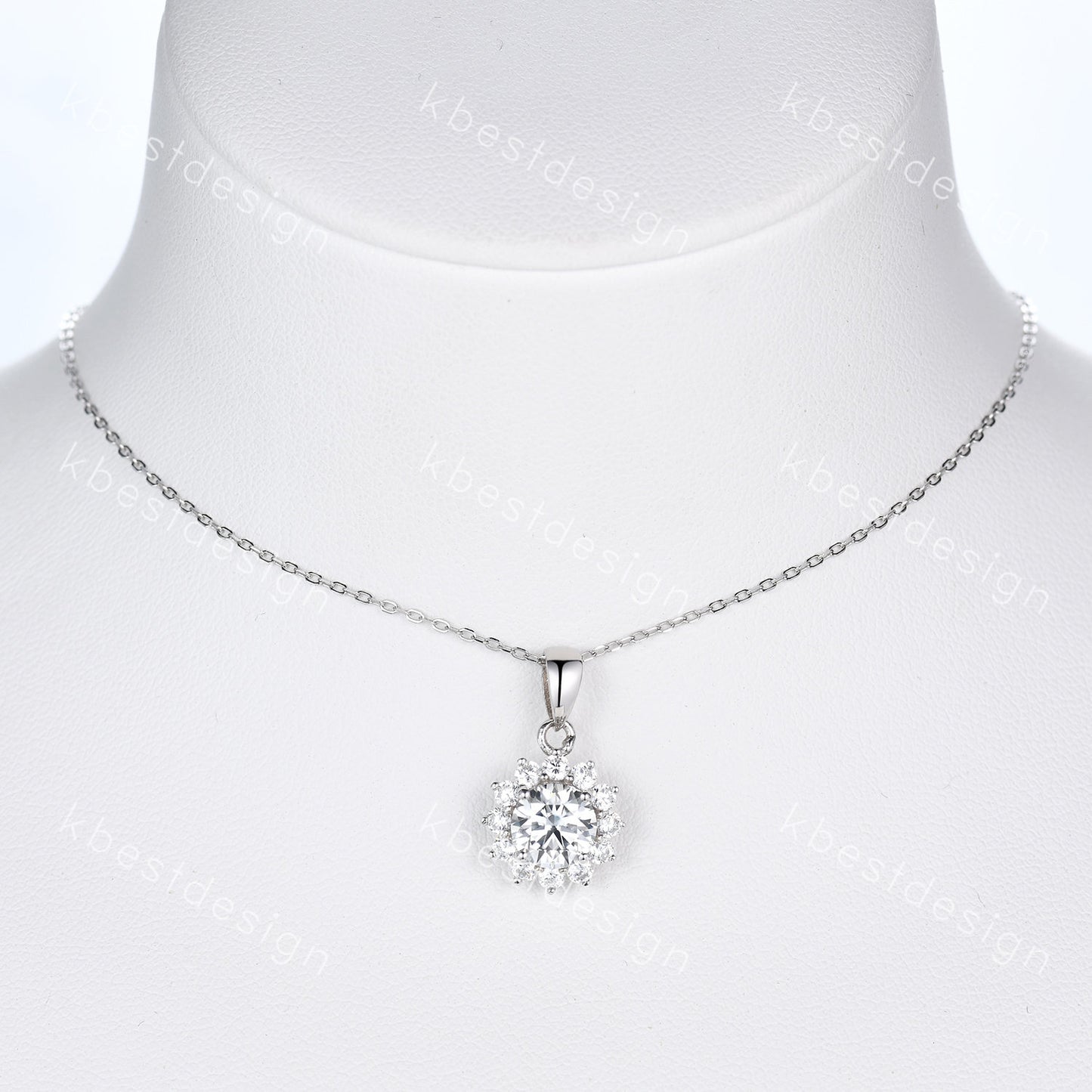 1CT Round cut Moissanite necklace sterling silver vintage unique halo sunflower moissanite pendant necklace women anniversary bridal gift