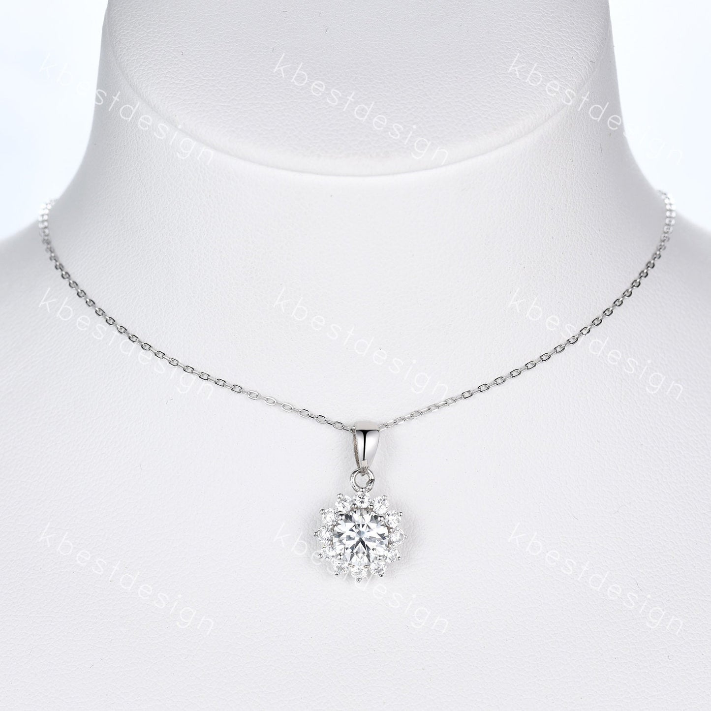 1CT Round cut Moissanite necklace sterling silver vintage unique halo sunflower moissanite pendant necklace women anniversary bridal gift