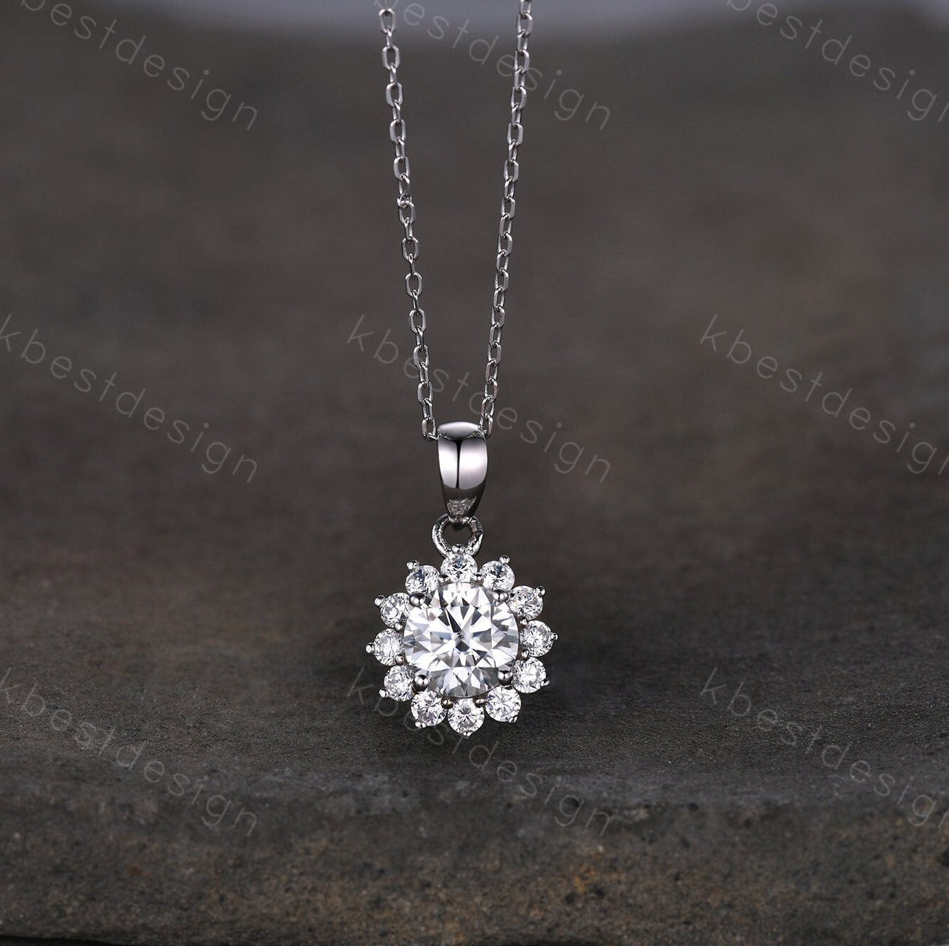 1CT Round cut Moissanite necklace sterling silver vintage unique halo sunflower moissanite pendant necklace women anniversary bridal gift