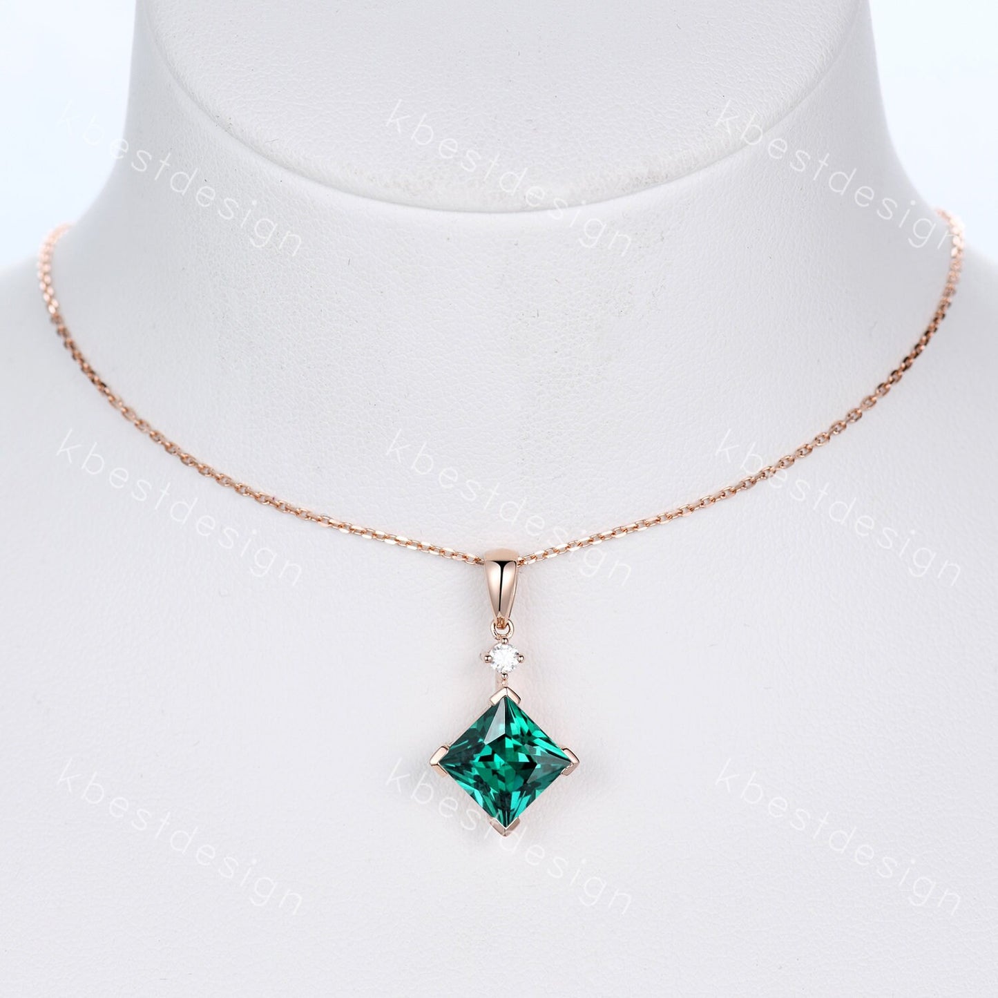 Princess cut green emerald necklace solid 14k 18k rose gold vintage unique Personalized gemstone pendant for women anniversary bridal gift
