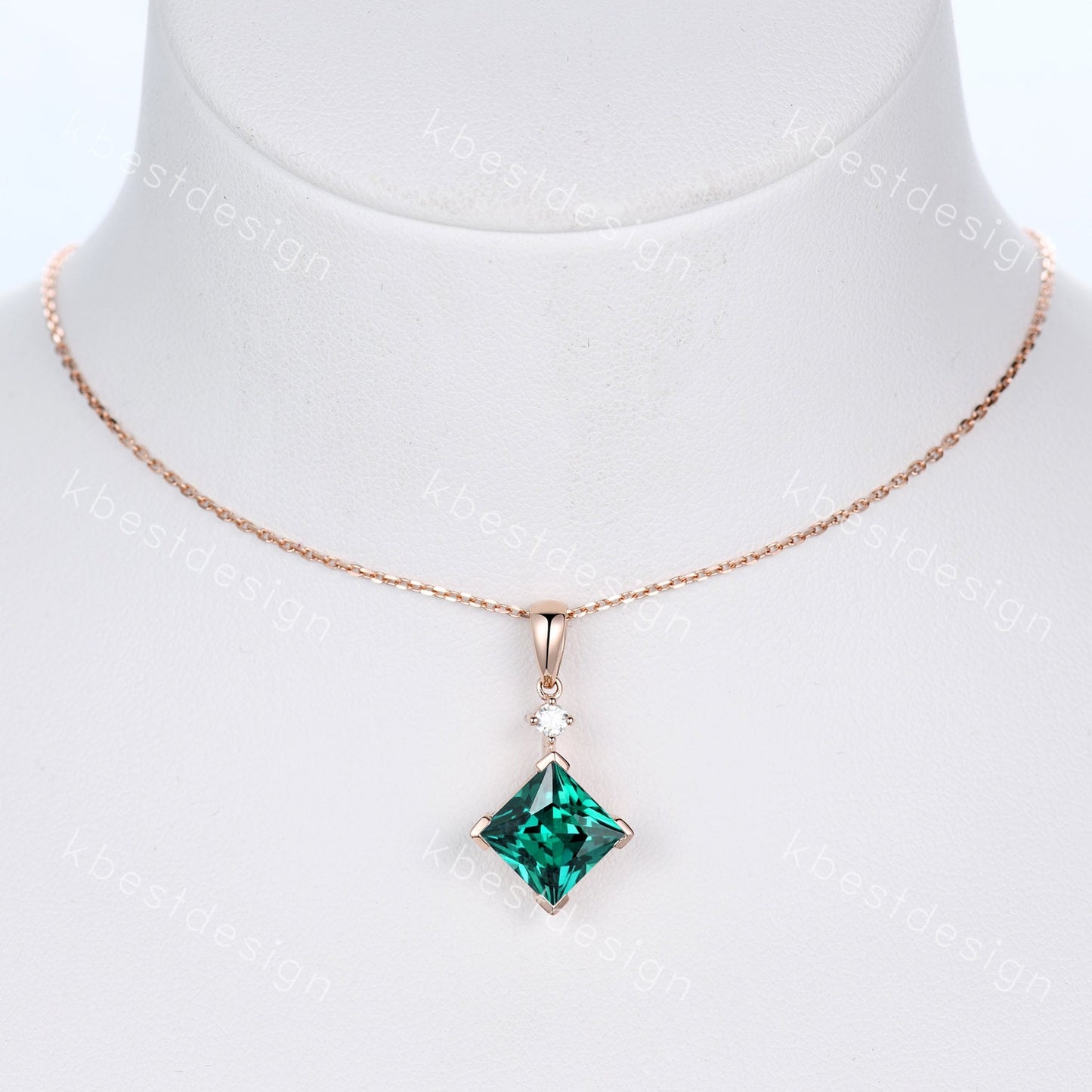 Princess cut green emerald necklace solid 14k 18k rose gold vintage unique Personalized gemstone pendant for women anniversary bridal gift