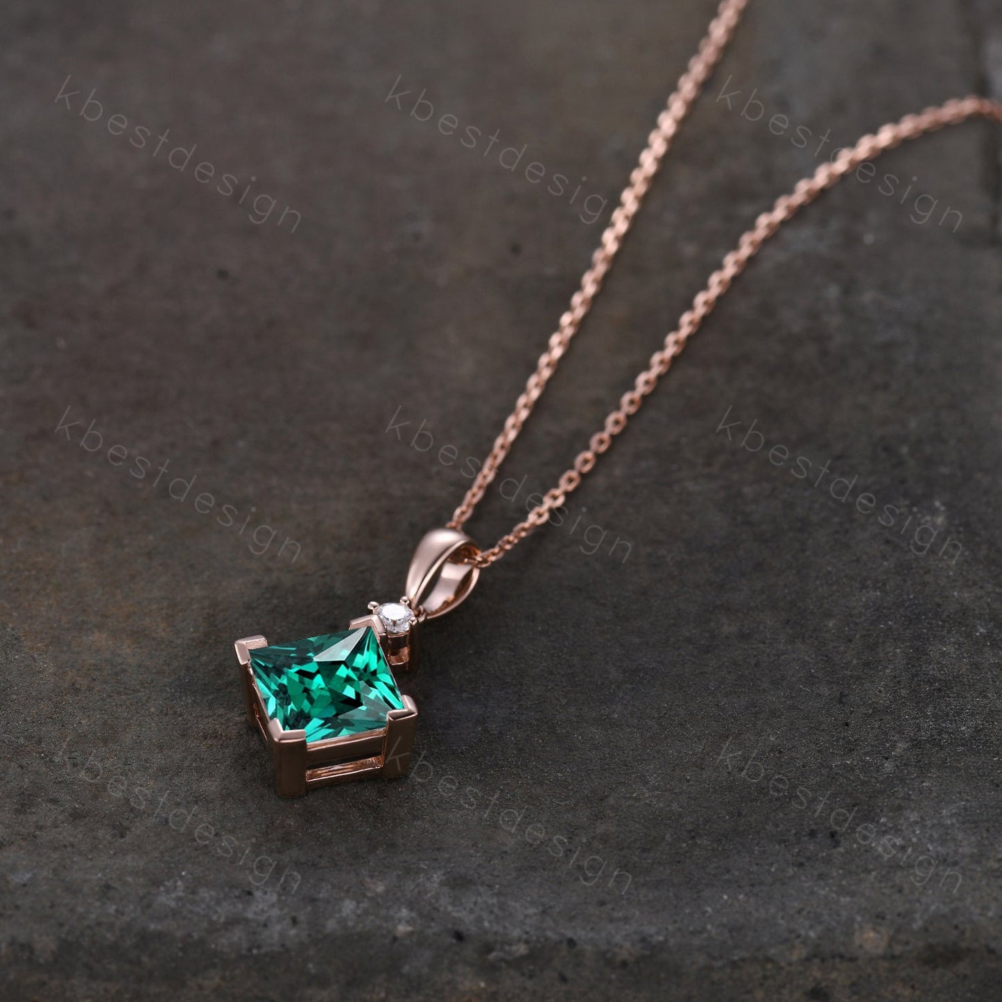 Princess cut green emerald necklace solid 14k 18k rose gold vintage unique Personalized gemstone pendant for women anniversary bridal gift