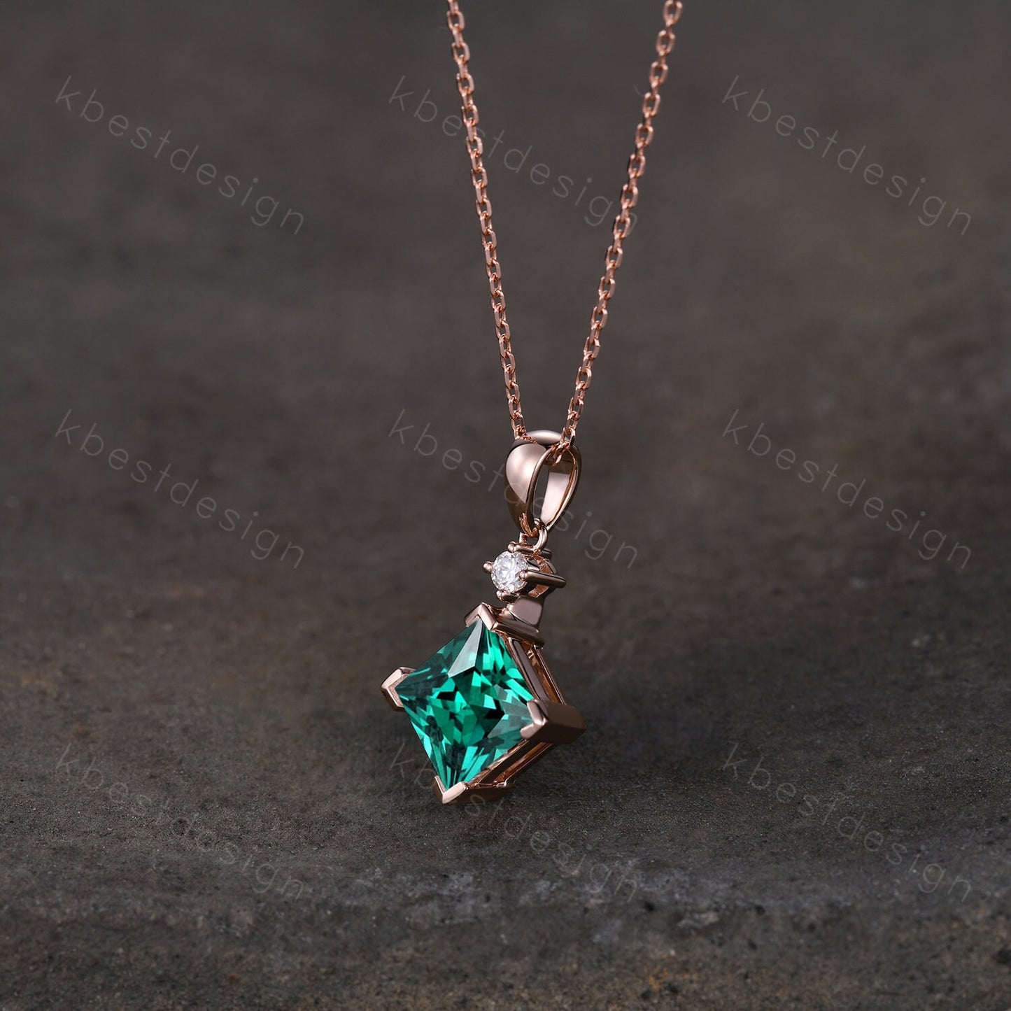 Princess cut green emerald necklace solid 14k 18k rose gold vintage unique Personalized gemstone pendant for women anniversary bridal gift