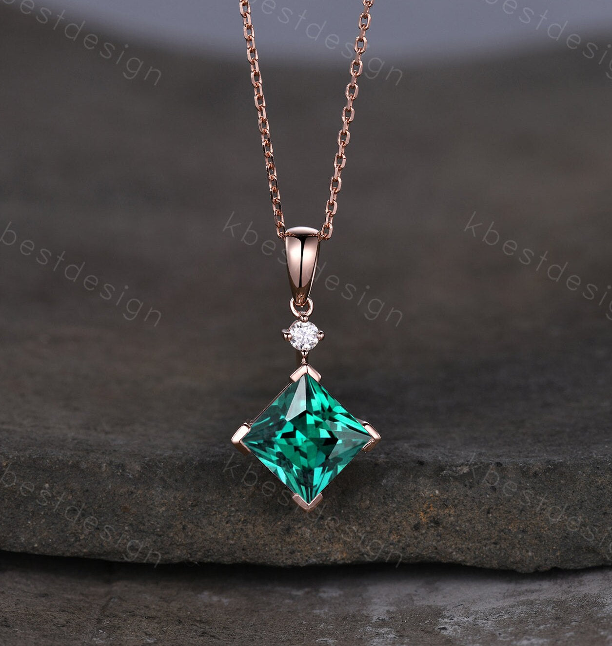 Princess cut green emerald necklace solid 14k 18k rose gold vintage unique Personalized gemstone pendant for women anniversary bridal gift