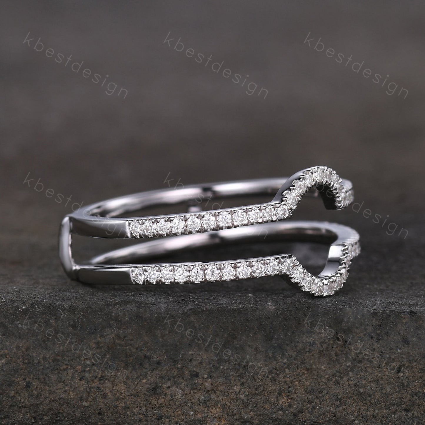 Dainty curved Moissanite wedding band White gold double curve stacking band half eternity enhancer matching band Unique bridal promise gift