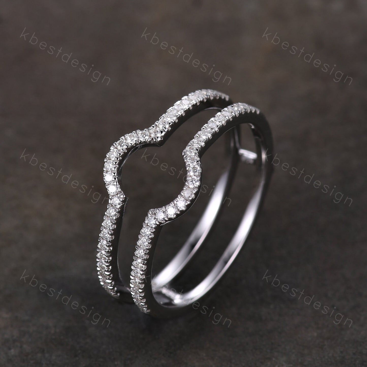 Dainty curved Moissanite wedding band White gold double curve stacking band half eternity enhancer matching band Unique bridal promise gift