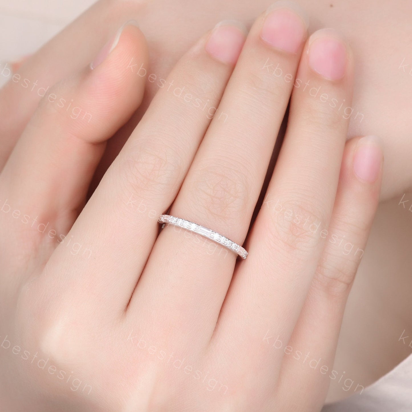 Baguette cut Moissanite Wedding Band Half Eternity Stacking Band Colorless Moissanite Ring Women Matching Band Promise Anniversary Ring